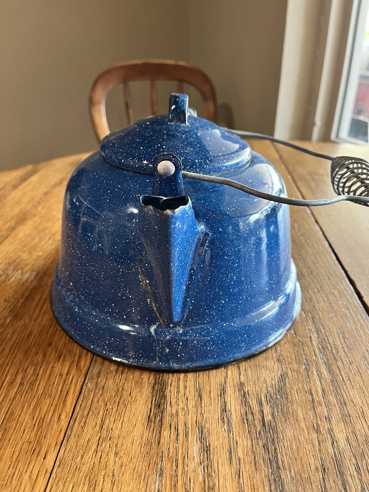 Vtg Blue w-White Speckled Enamelware Teapot Farmhouse camping | eBay