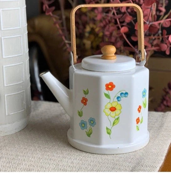 Vintage Tea Kettle Kamenstein White Enamel Bohemian Floral Tea Pot Japan Retro | eBay