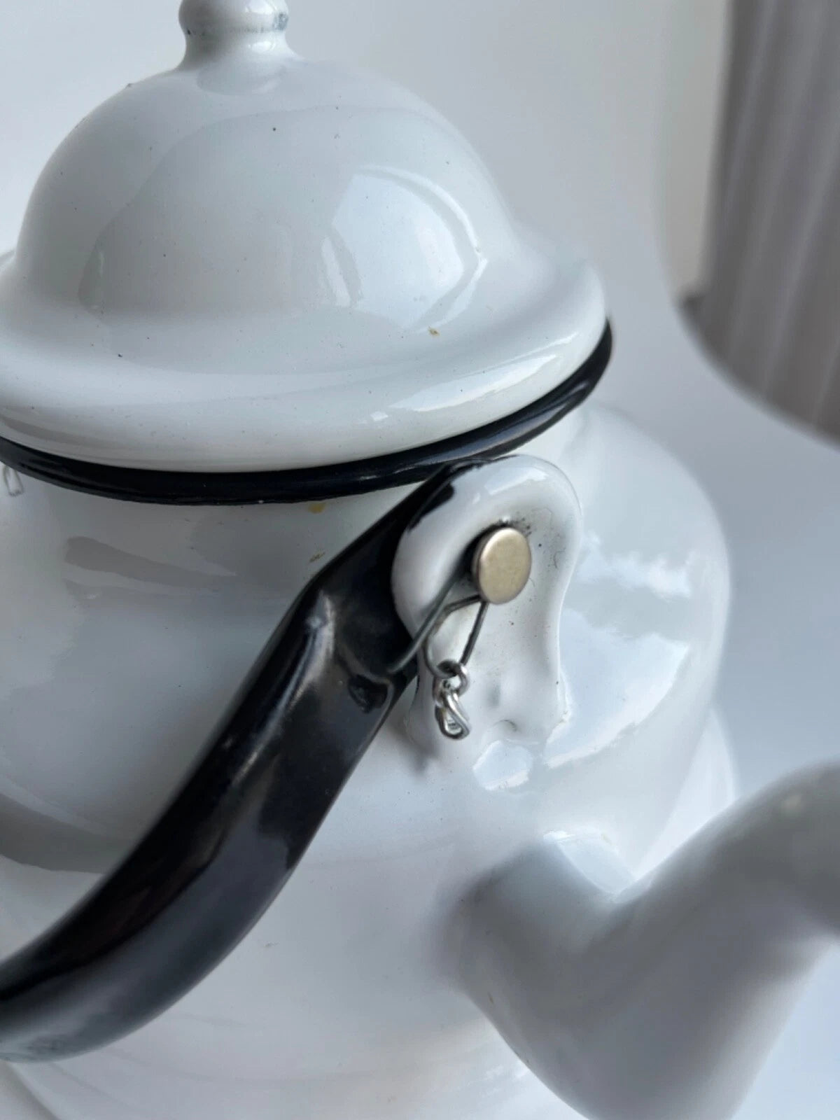 White & Black Enamel Tea Pot, Romania Teapot, Farmhouse Garden Pot | eBay