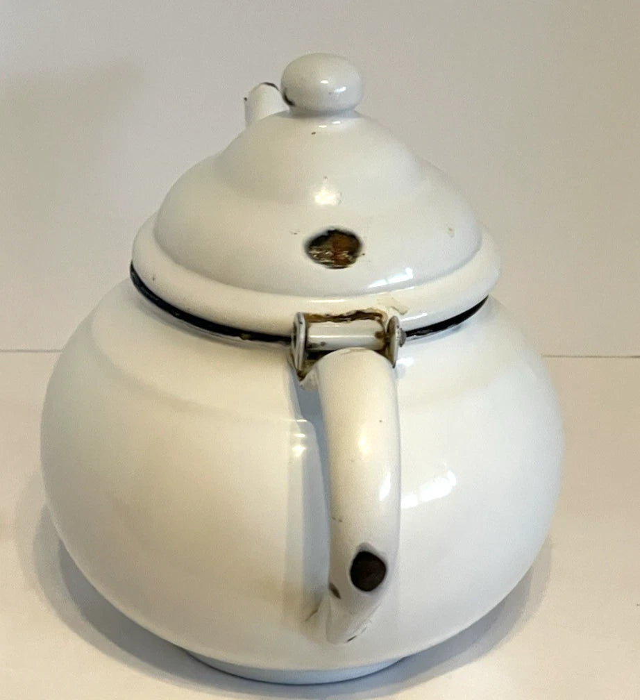 Vintage White Enamelware Teapot w Lid Rustic Farmhouse 7 Inches Tall | eBay