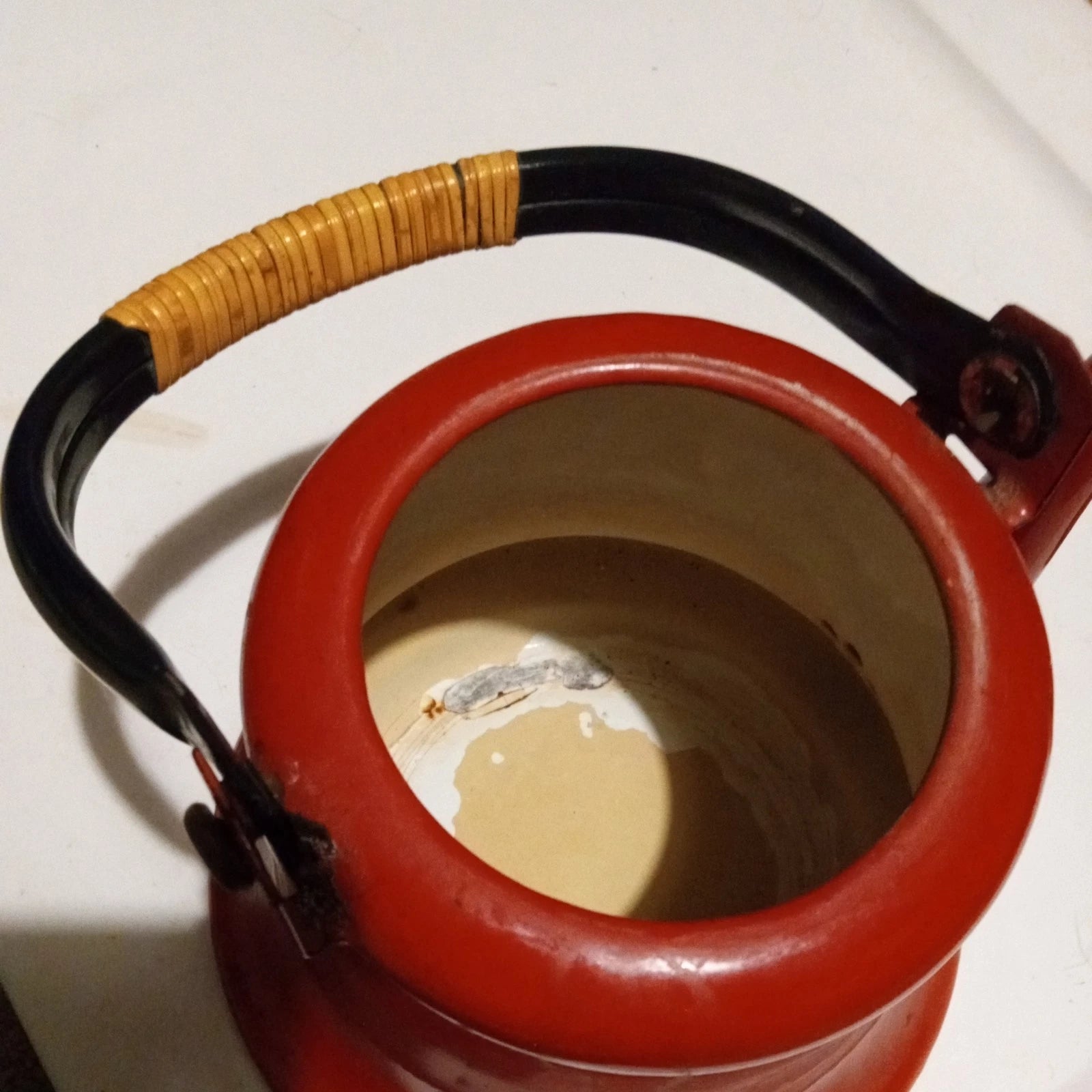 Vintage Oto Red Baked Enamel Tea Kettle with Bamboo Wrapped Handle Tea Pot Japan | eBay
