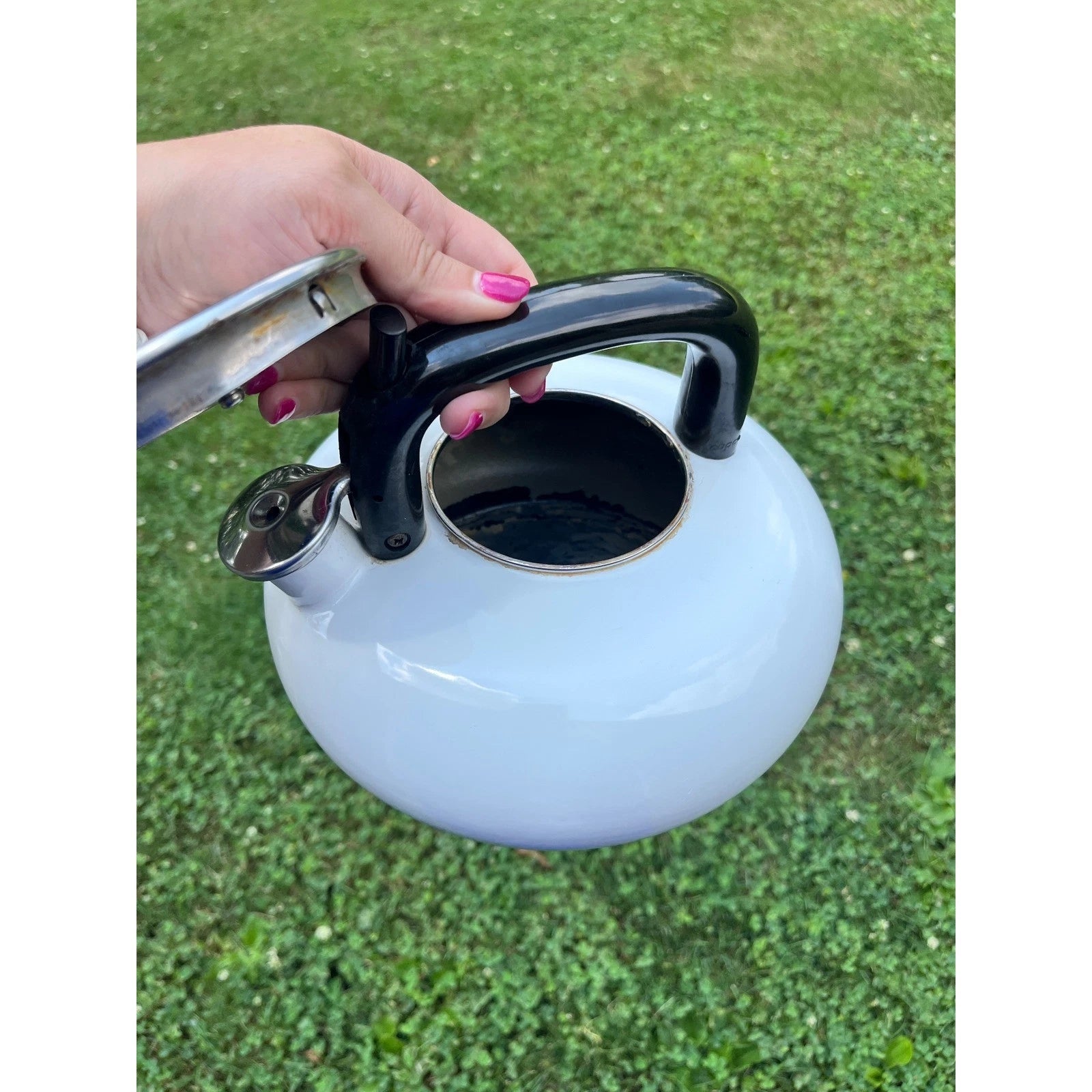 Vtg White Enamel Tea Kettle Stovetop Teapot with Whistle Modern Kitchen As Is | eBay