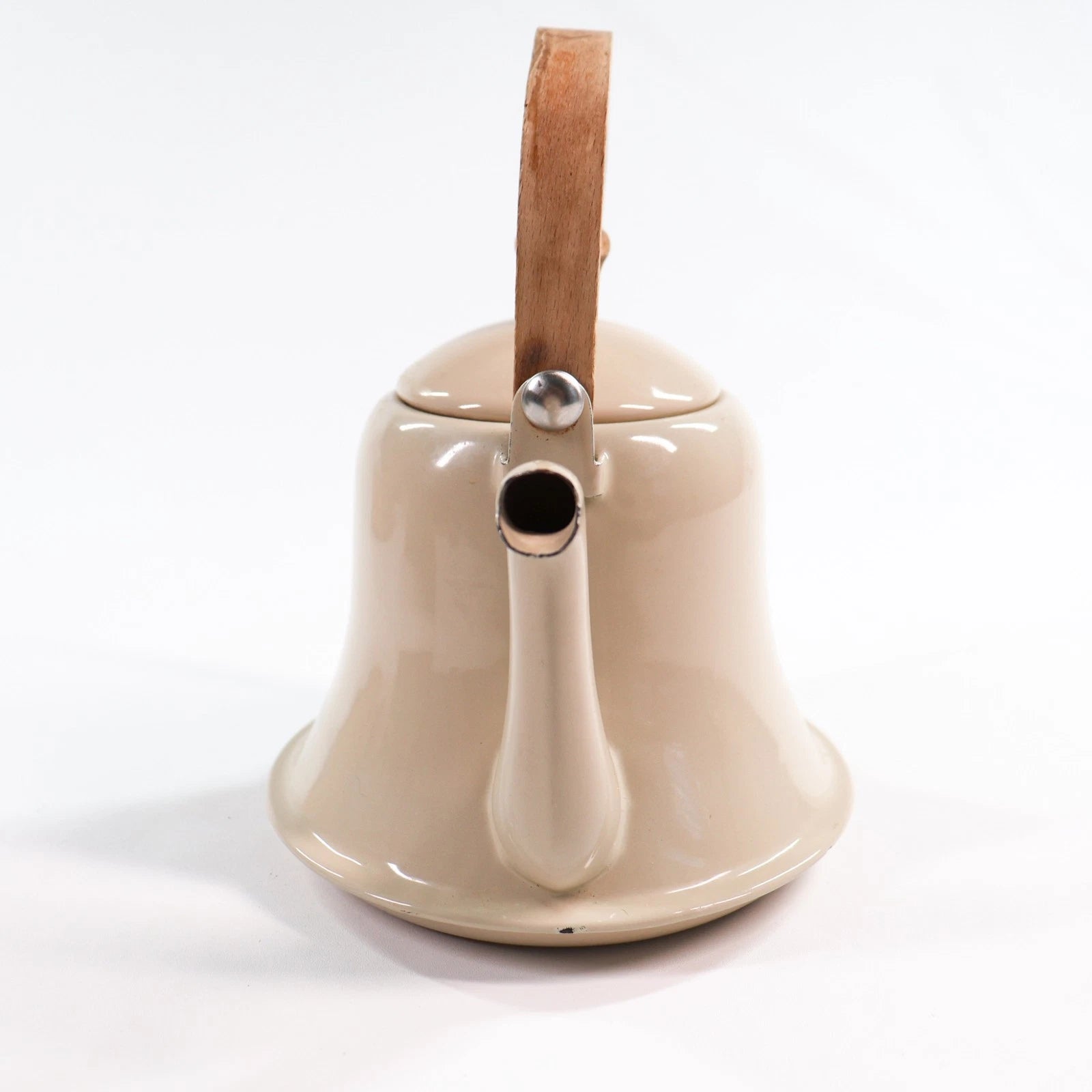 Vtg French Enamel Bell Tea Kettle Pot Teapot Cream Wood Handle Metal Enamelware | eBay