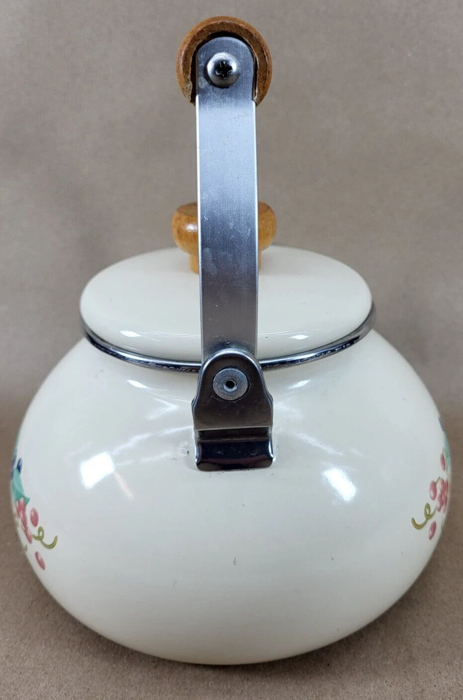 Vintage Lincoware Off White Cream Enamel Metal Fruit Motif Teapot Tea Kettle | eBay