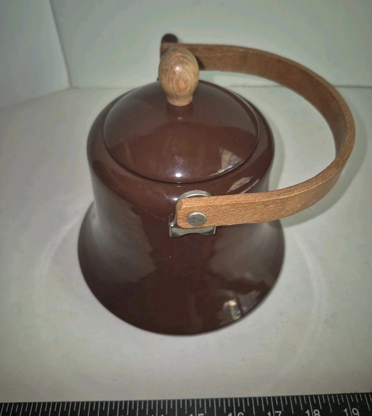 Vintage Metal Brown Metal Teapot Wood Handle Enamel Ware | eBay