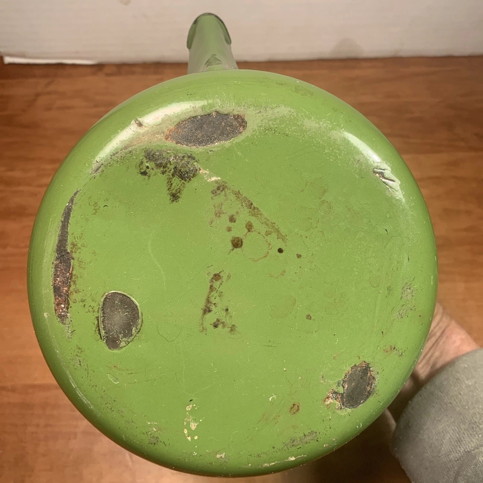 Vintage Farmhouse Enamelware Lidded TeaPot Olive w/ Black Trim, Wood Handle | eBay