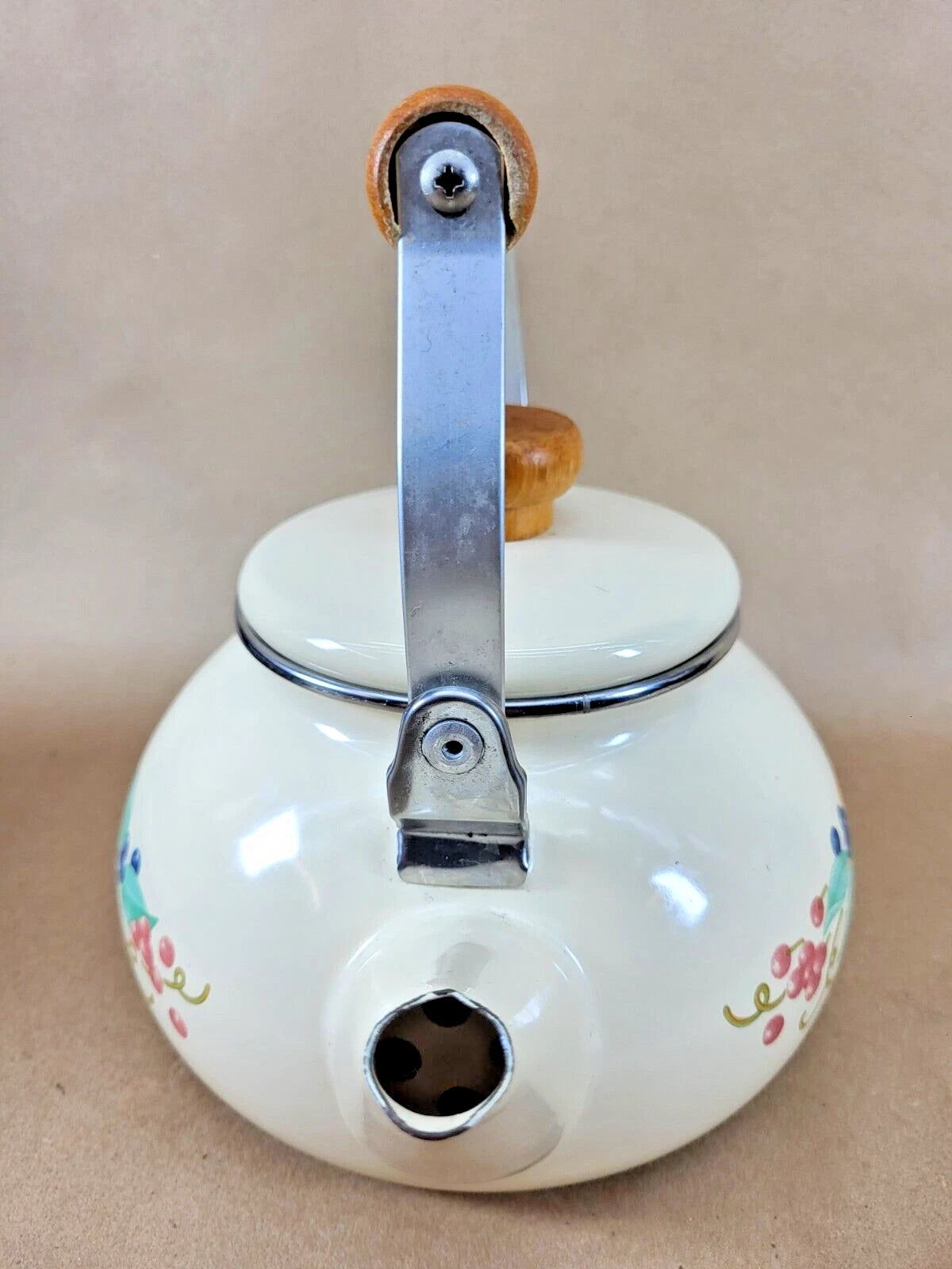 Vintage Lincoware Off White Cream Enamel Metal Fruit Motif Teapot Tea Kettle | eBay