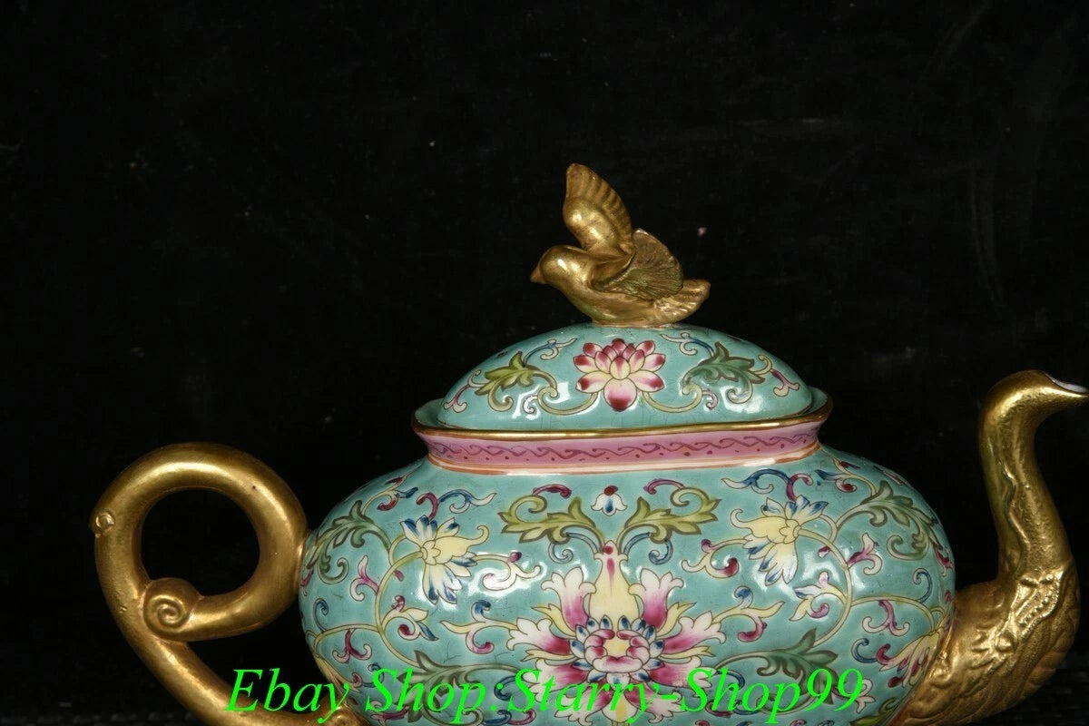 YongZheng Green Colour Enamel Porcelain Gilt Flower Pattern Wine Tea Pot Flagon | eBay