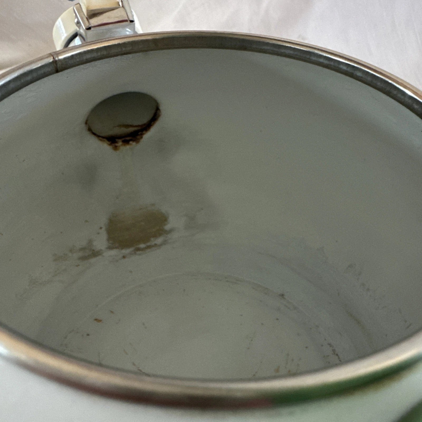 VTG Ancona White Enamel Tea Kettle Blue Hummingbird Red Tulips Teapot Whistles | eBay