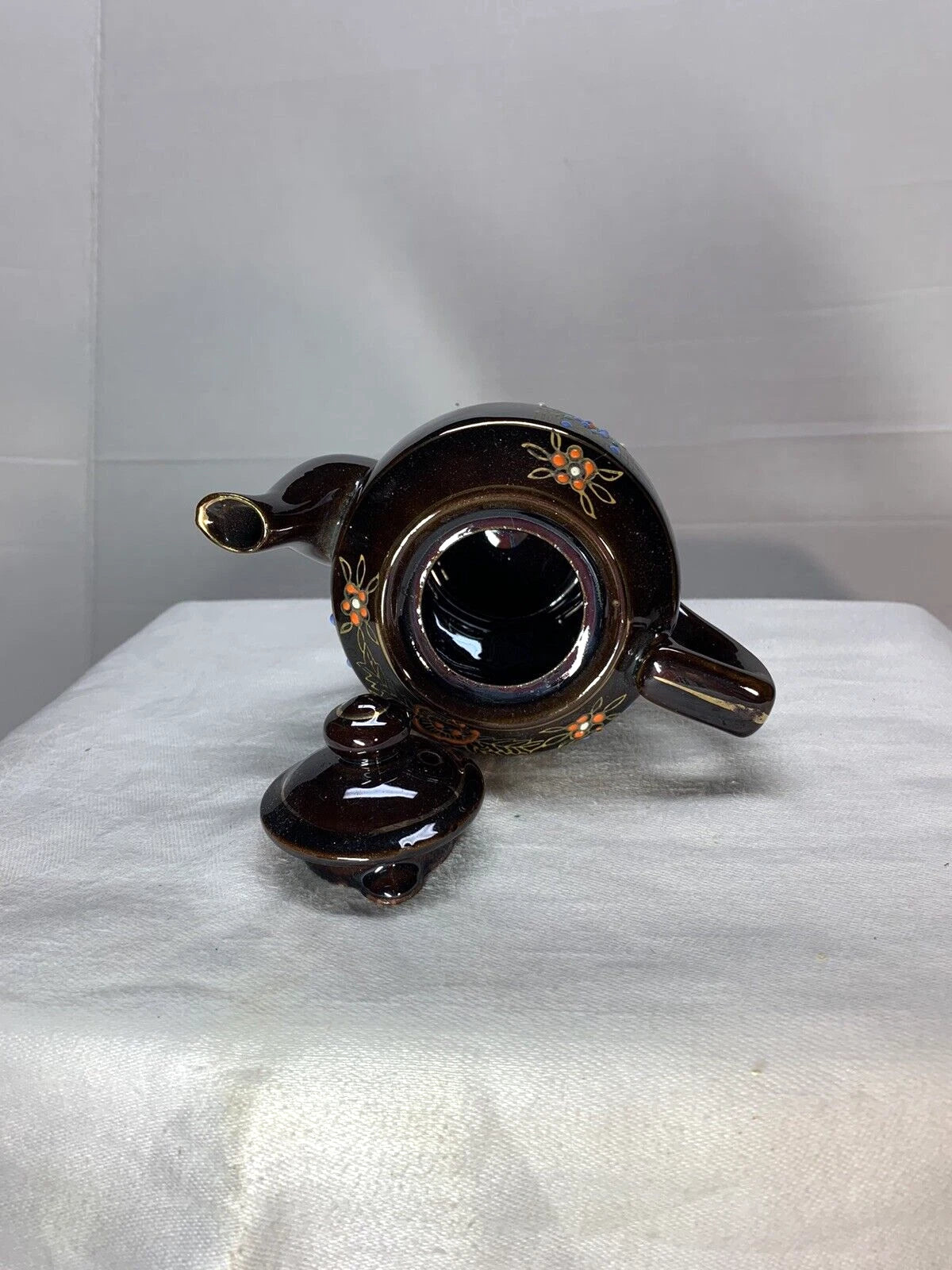 Vintage Japanese Redware Teapot Brown Enamel Hand Painted Art Deco | eBay
