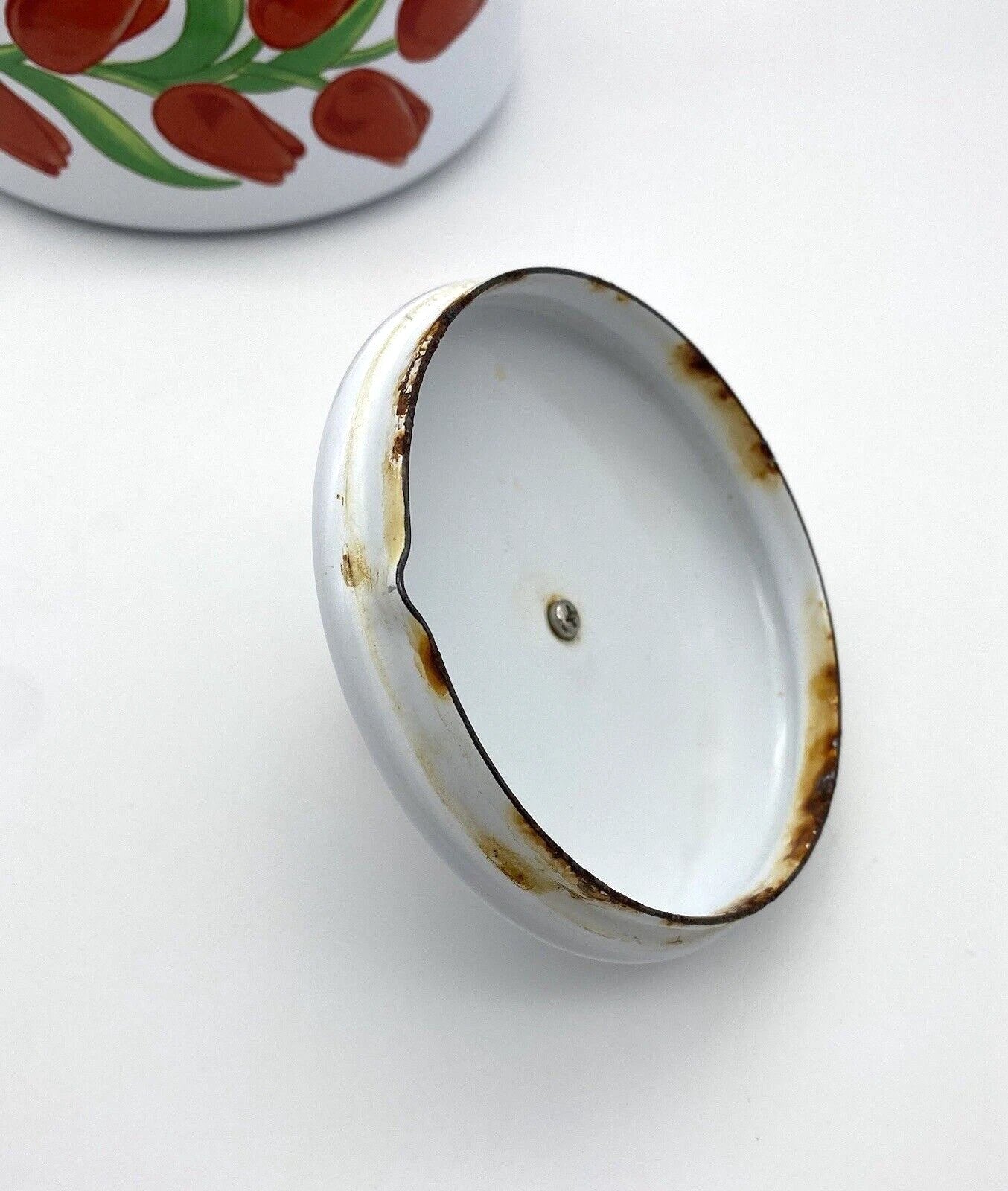 VTG Red Tulips Flowers CottageCore Kitsch Enamel Tea Kettle Red Handle Tea Pot | eBay