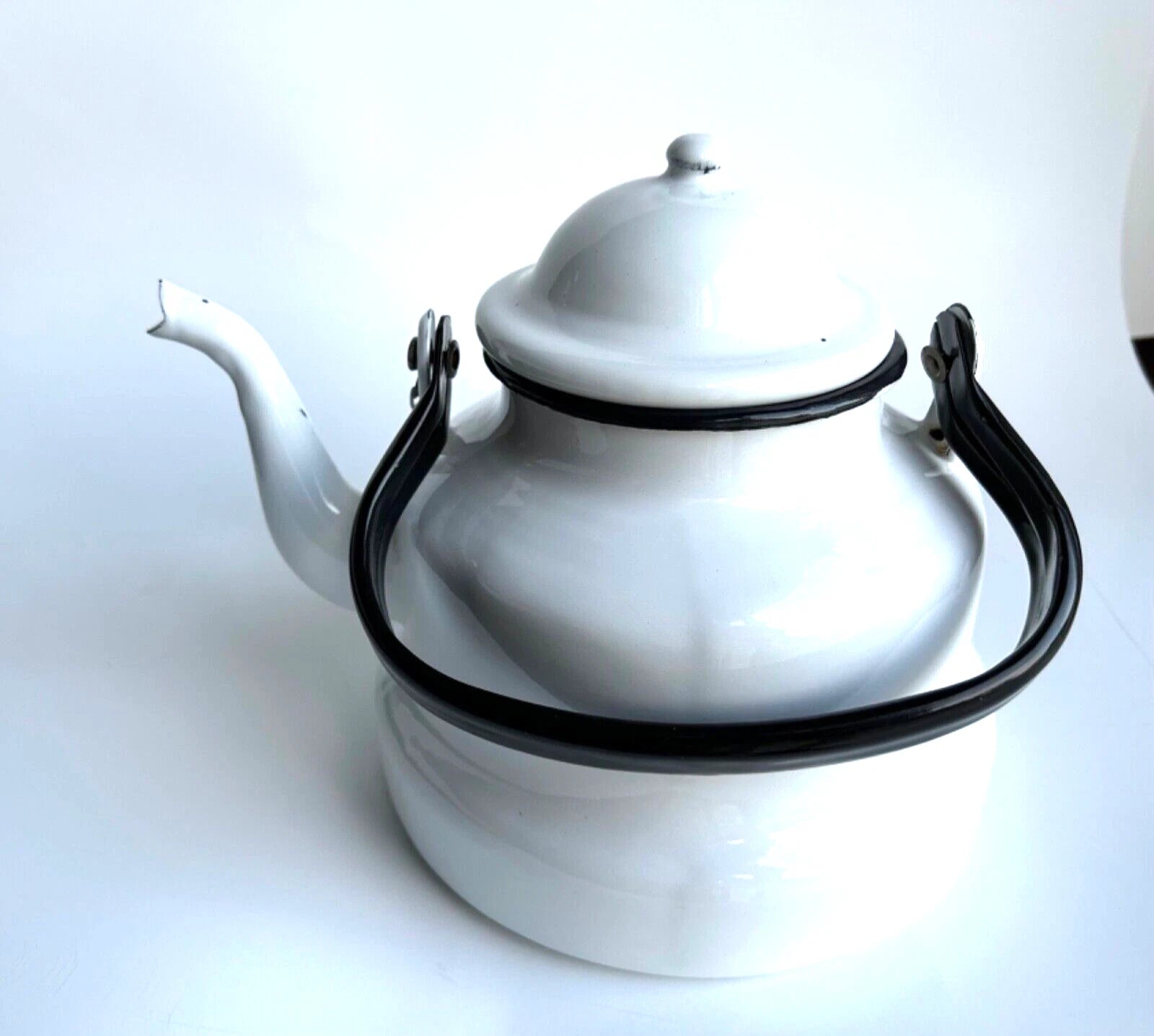 White & Black Enamel Tea Pot, Romania Teapot, Farmhouse Garden Pot | eBay