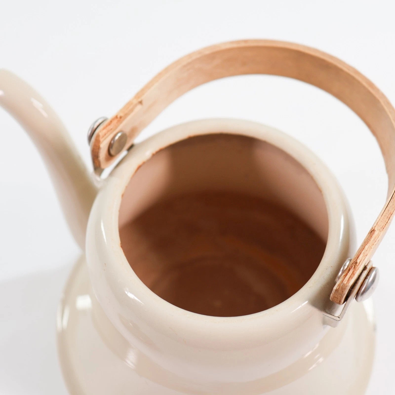 Vtg French Enamel Bell Tea Kettle Pot Teapot Cream Wood Handle Metal Enamelware | eBay