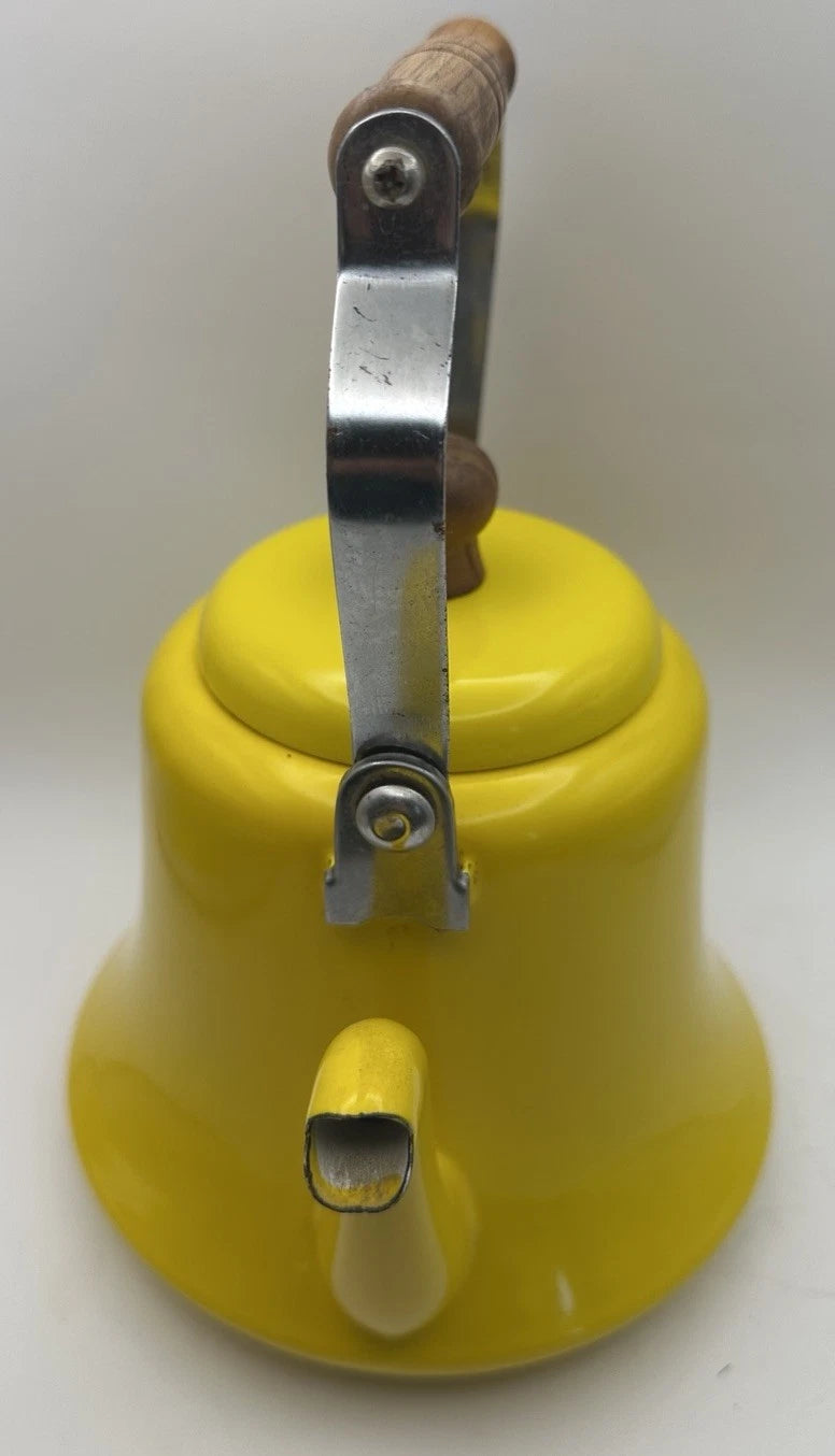 Vintage Yellow Enamel MCM Teapot With Wood Handle Has Some Patina See Pics | eBay