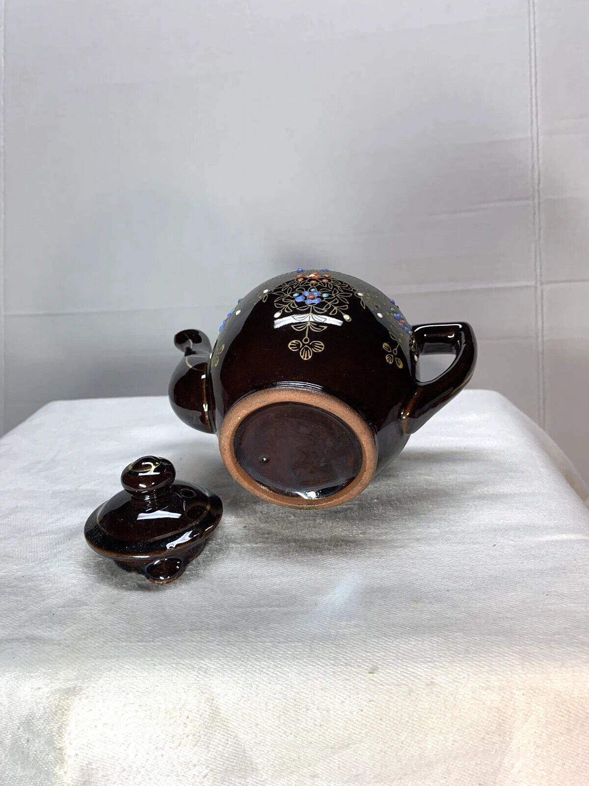 Vintage Japanese Redware Teapot Brown Enamel Hand Painted Art Deco | eBay