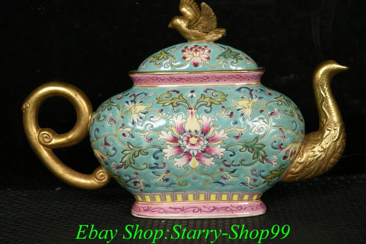 YongZheng Green Colour Enamel Porcelain Gilt Flower Pattern Wine Tea Pot Flagon | eBay