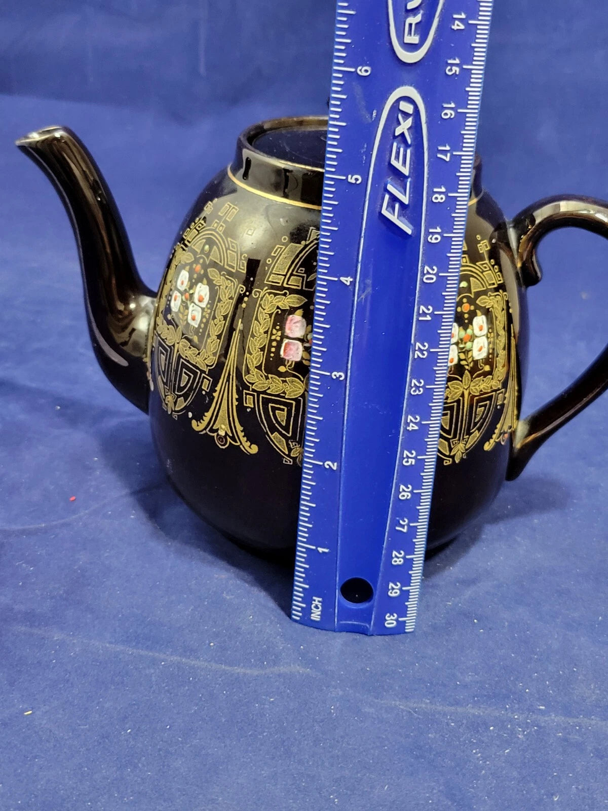 Vintage Gibson & Sons Advance Teapot w/ Lid Black Gold Enamel Burslem England | eBay