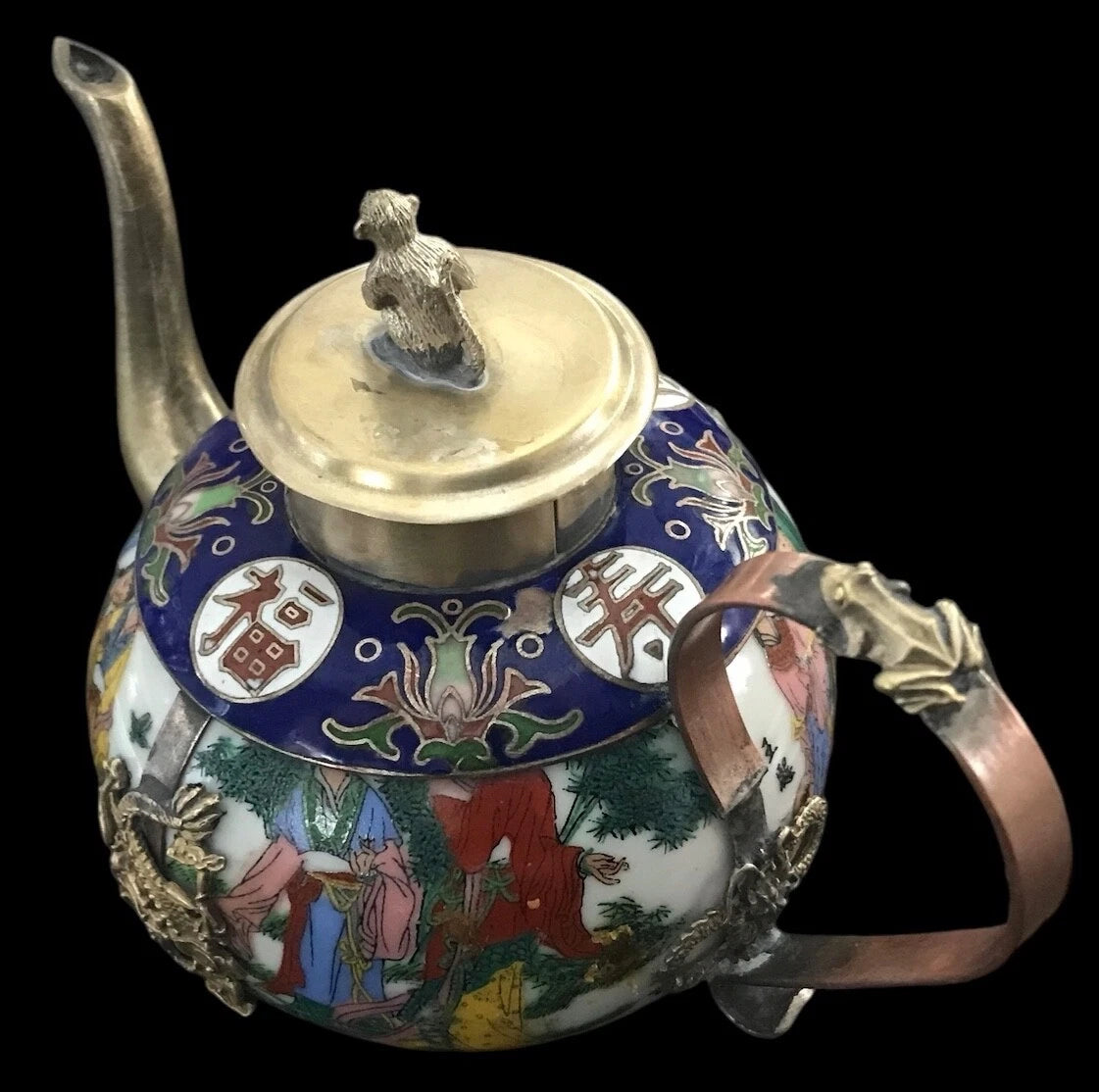 VTG Signed Miniature Chinese Porcelain~Cloisonné Enamel Tea Pot~Mix Metal~Dragon | eBay