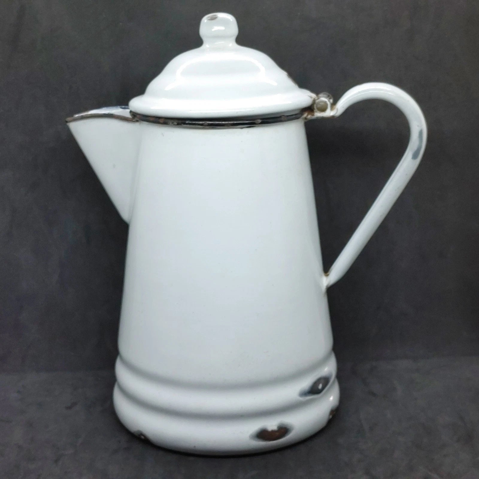 Vtg Large White Enamelware Coffee Tea Pot Farmhouse Rustic Cottage Black Trim | eBay