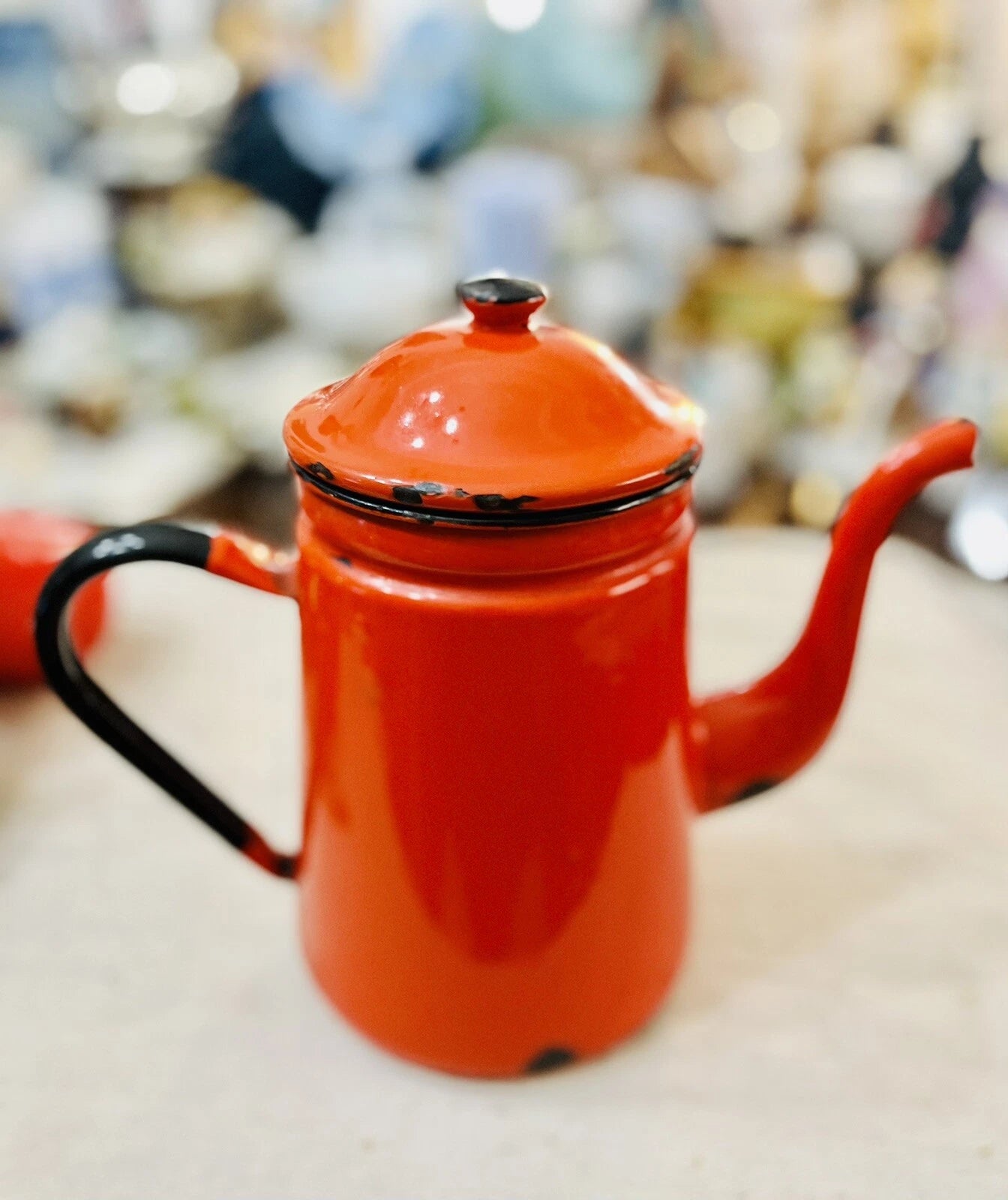 Vintage Red Enamel Teapot 9" Metal Enamelware Farmhouse Country Japan | eBay