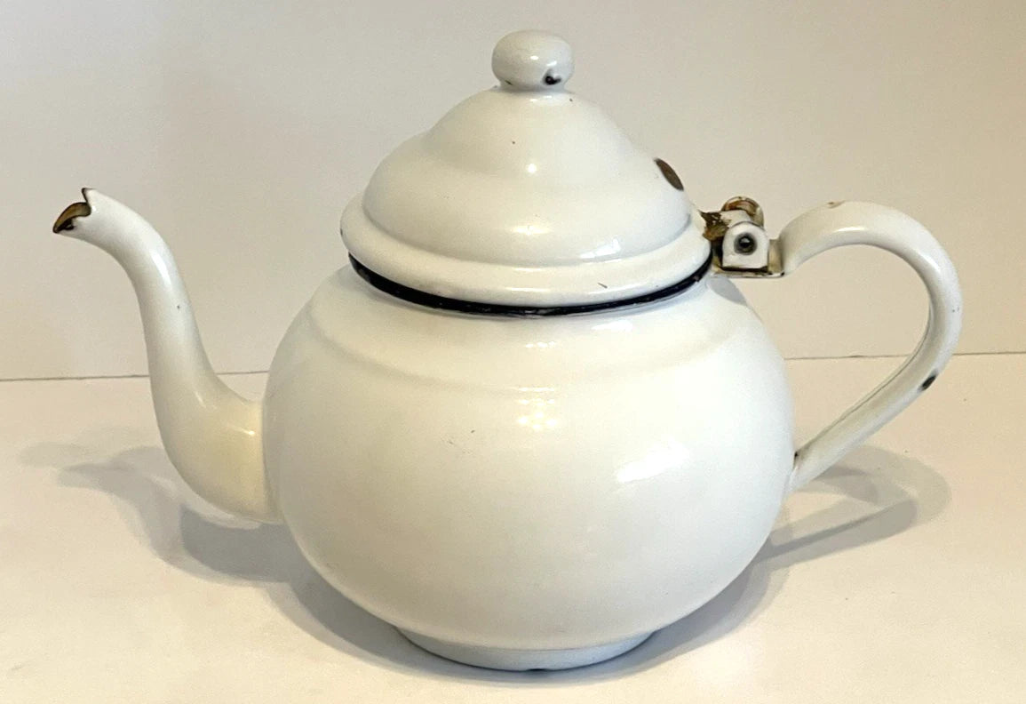 Vintage White Enamelware Teapot w Lid Rustic Farmhouse 7 Inches Tall | eBay