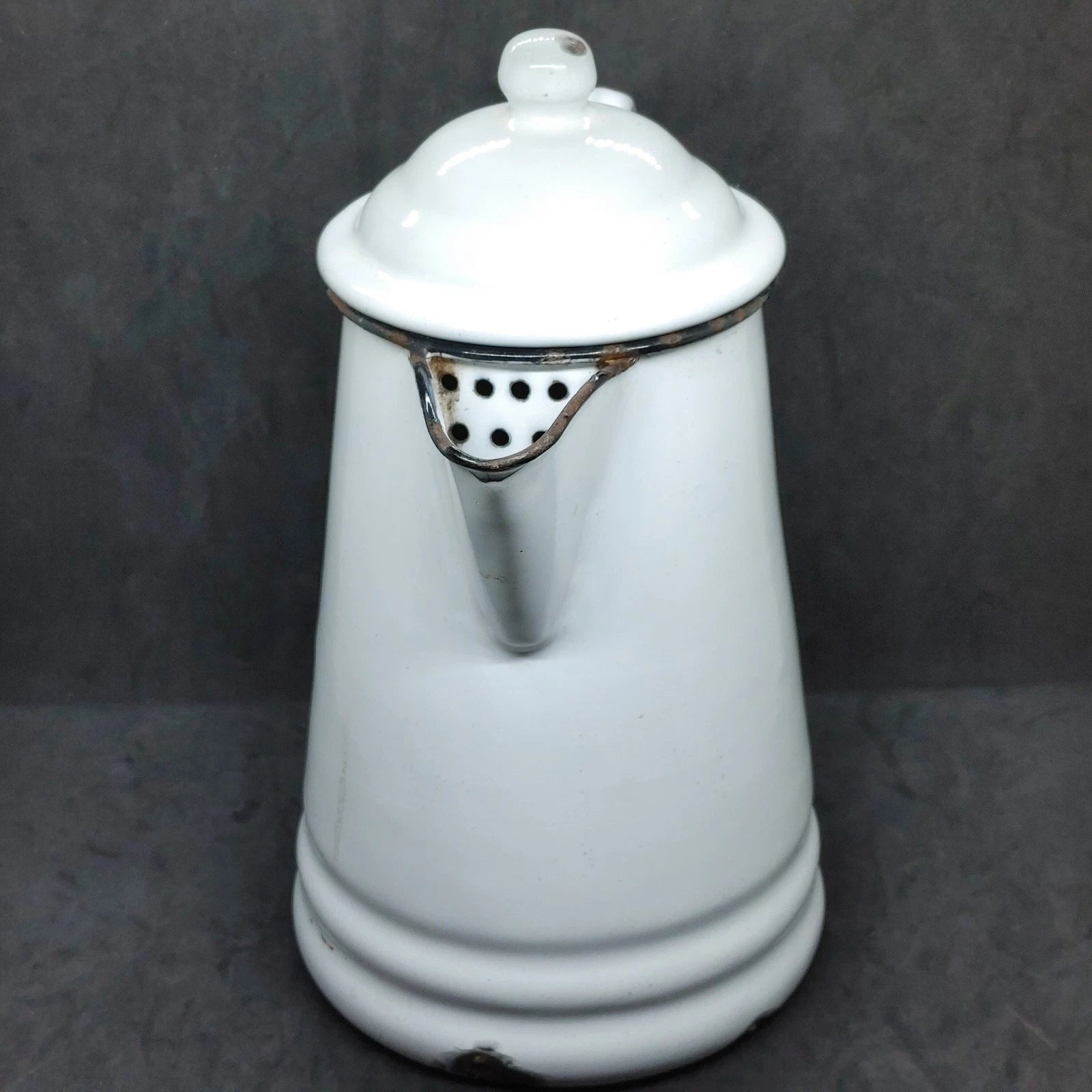 Vtg Large White Enamelware Coffee Tea Pot Farmhouse Rustic Cottage Black Trim | eBay