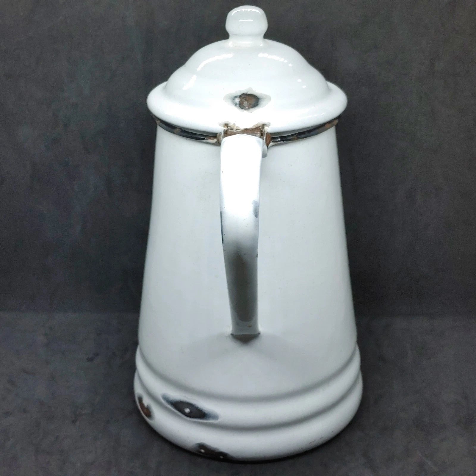 Vtg Large White Enamelware Coffee Tea Pot Farmhouse Rustic Cottage Black Trim | eBay