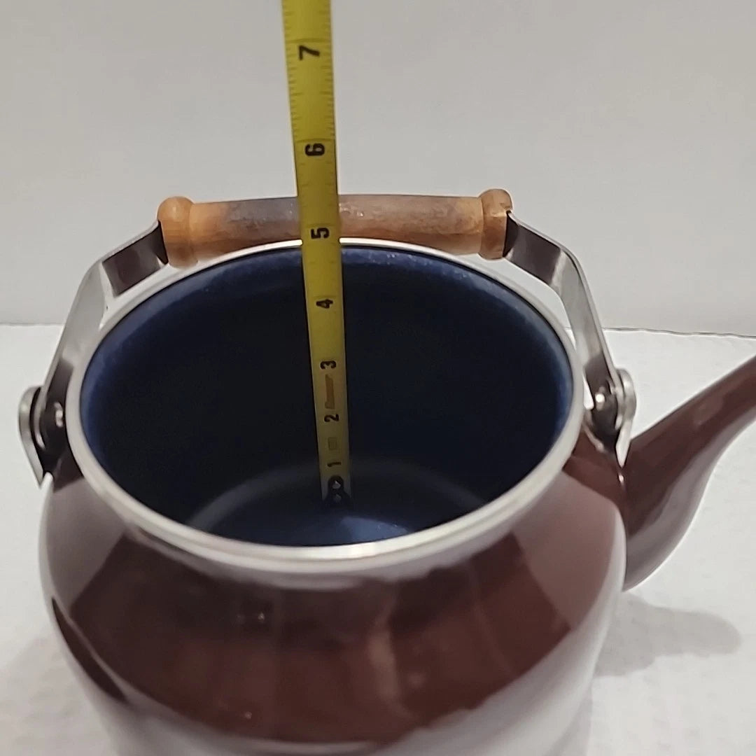 Vintage Small Brown Enamelware Tea Pot Kettle Wood Handle 6.5" x 4.75" | eBay