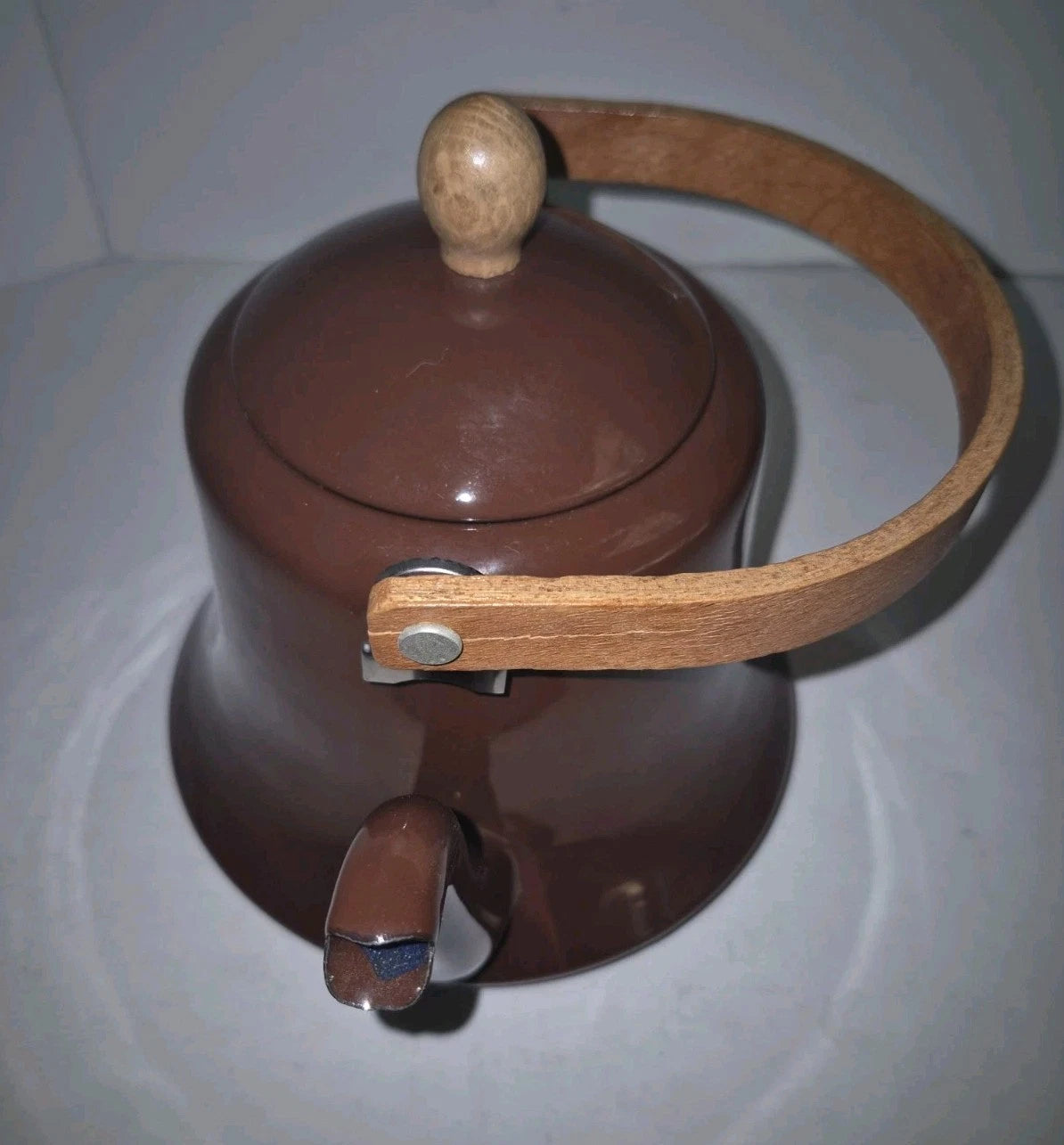Vintage Metal Brown Metal Teapot Wood Handle Enamel Ware | eBay