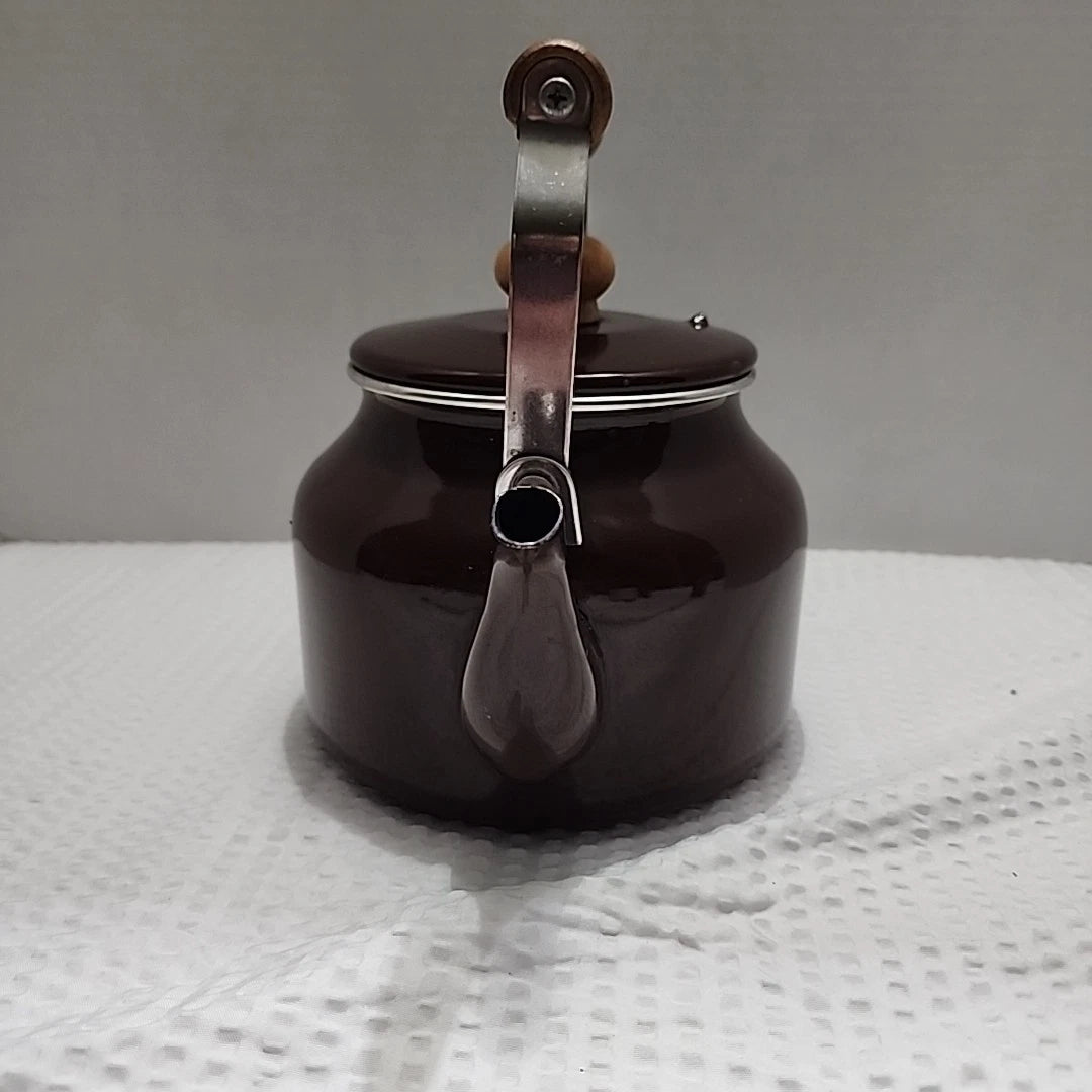 Vintage Small Brown Enamelware Tea Pot Kettle Wood Handle 6.5" x 4.75" | eBay