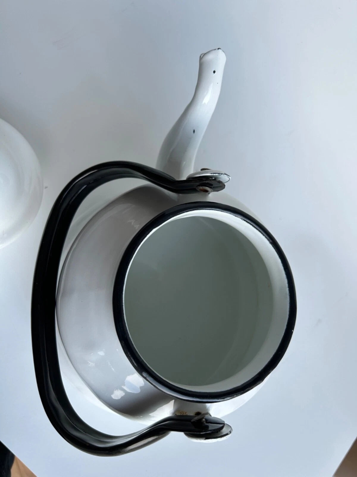 White & Black Enamel Tea Pot, Romania Teapot, Farmhouse Garden Pot | eBay