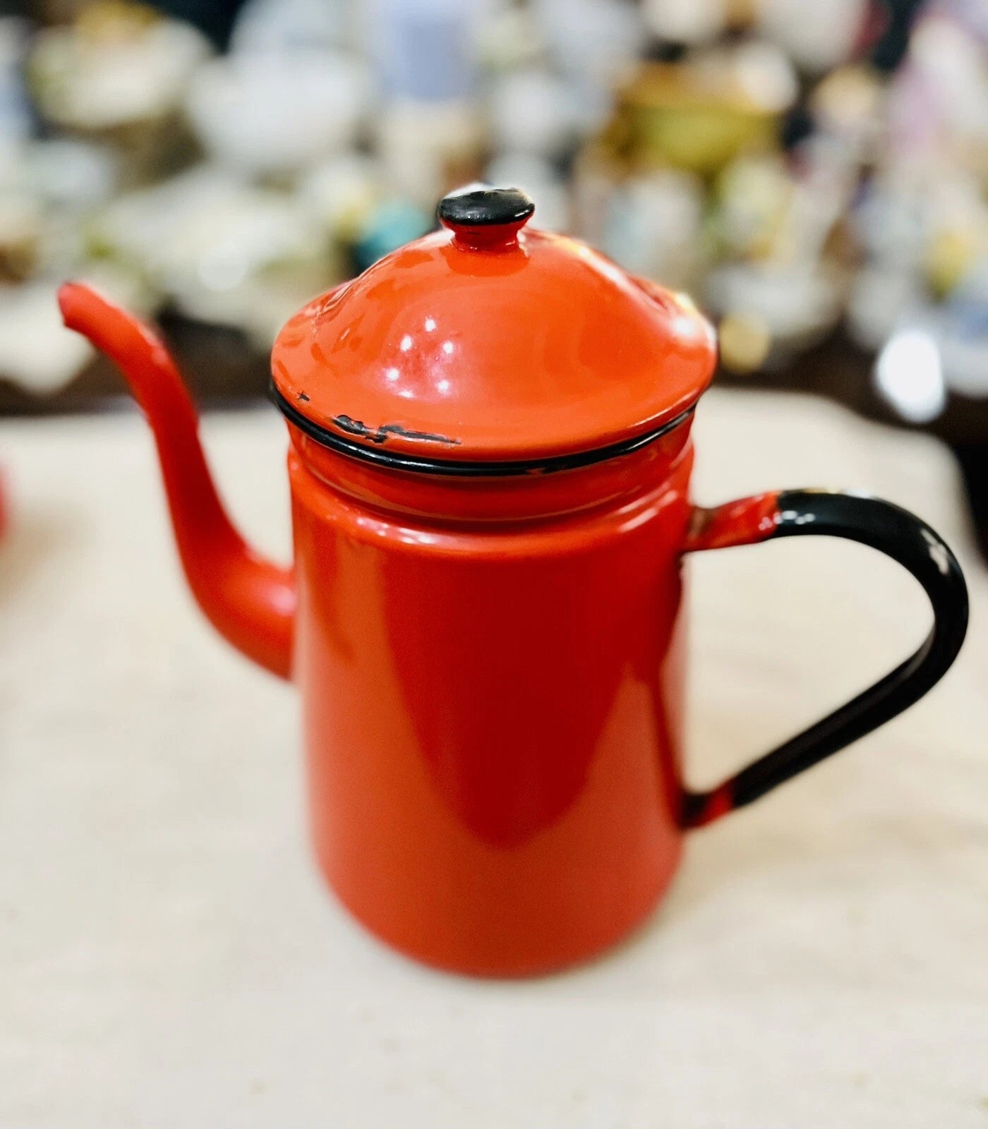 Vintage Red Enamel Teapot 9" Metal Enamelware Farmhouse Country Japan | eBay