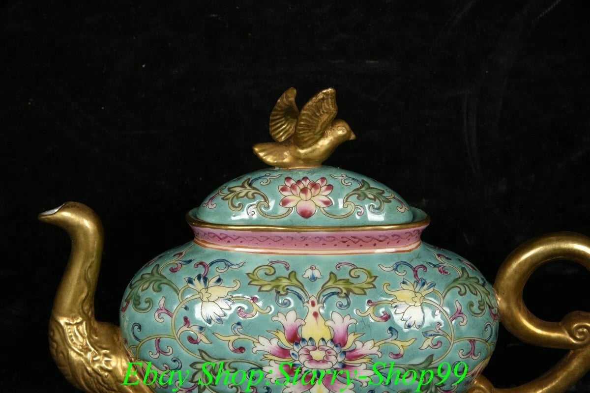YongZheng Green Colour Enamel Porcelain Gilt Flower Pattern Wine Tea Pot Flagon | eBay