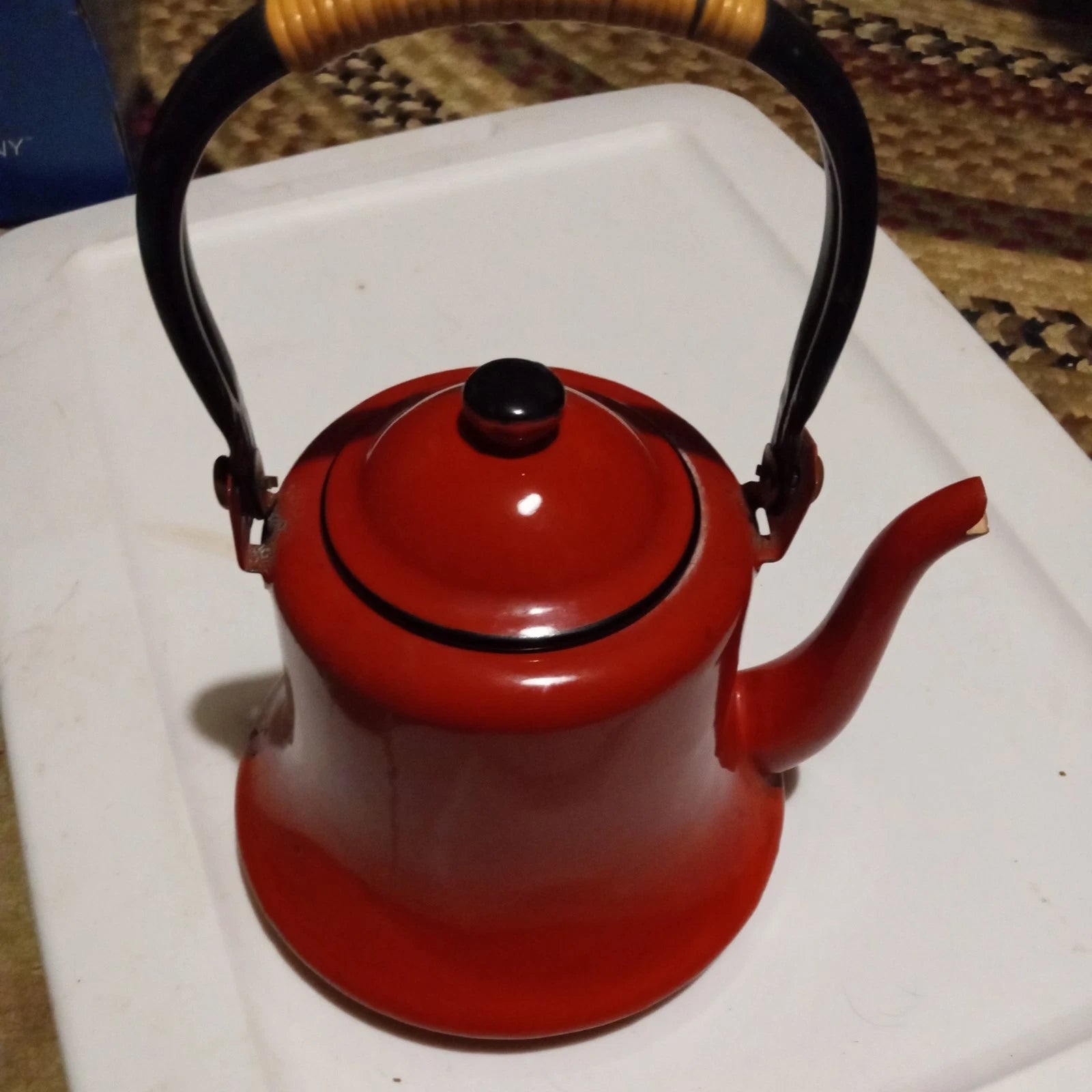 Vintage Oto Red Baked Enamel Tea Kettle with Bamboo Wrapped Handle Tea Pot Japan | eBay