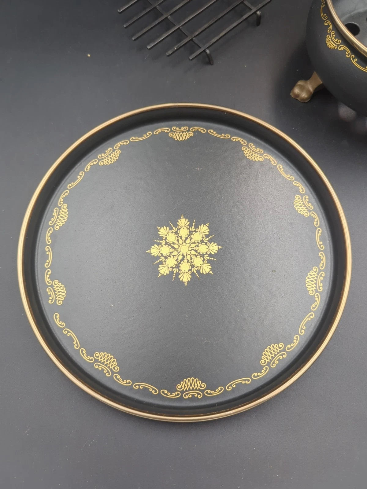 Vntage ASTA Fissler Enamelware Teapot and Warmer Set Black With Gold Trim | eBay