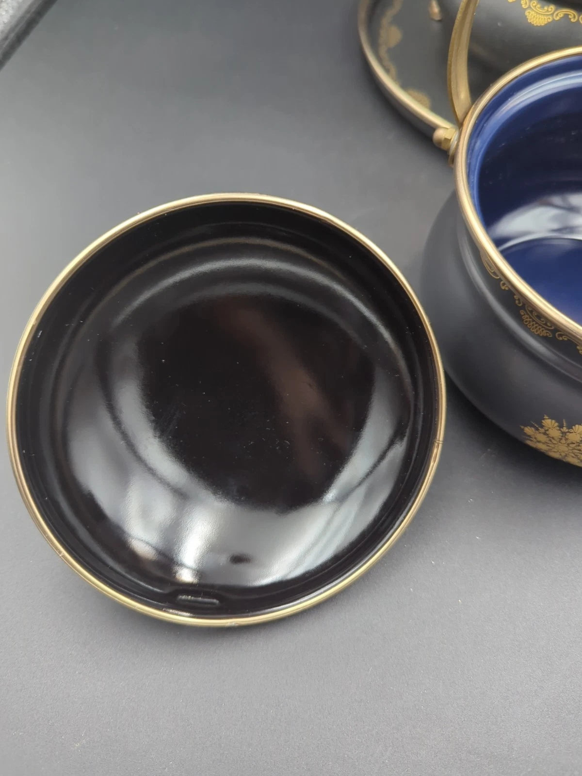 Vntage ASTA Fissler Enamelware Teapot and Warmer Set Black With Gold Trim | eBay