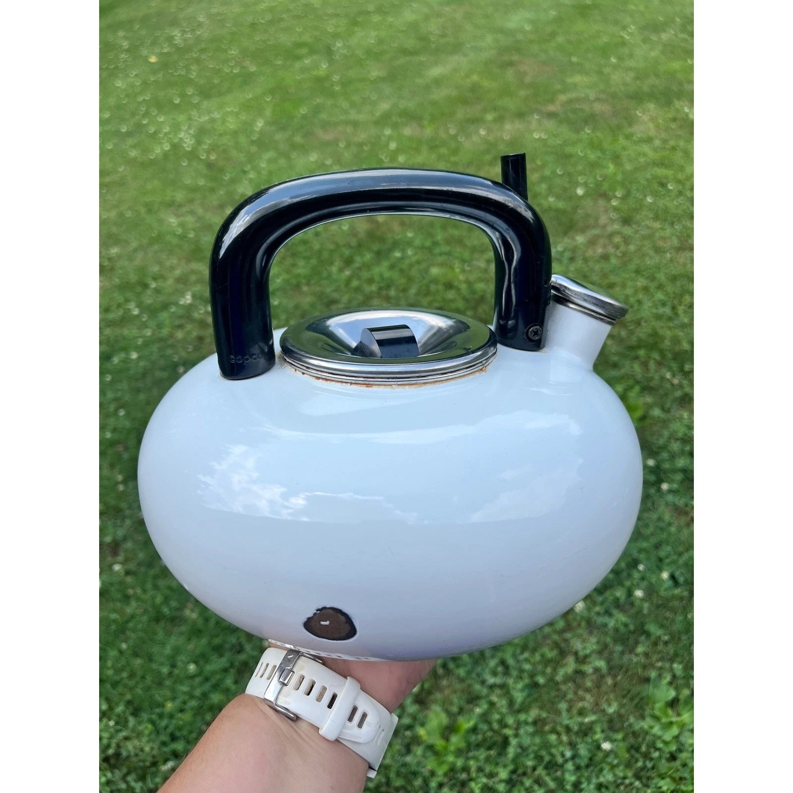 Vtg White Enamel Tea Kettle Stovetop Teapot with Whistle Modern Kitchen As Is | eBay