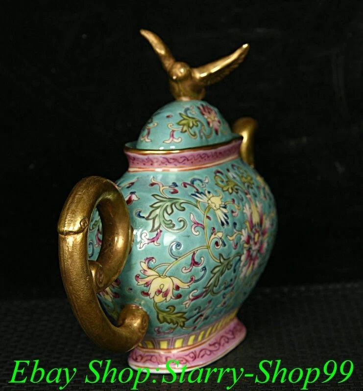 YongZheng Green Colour Enamel Porcelain Gilt Flower Pattern Wine Tea Pot Flagon | eBay