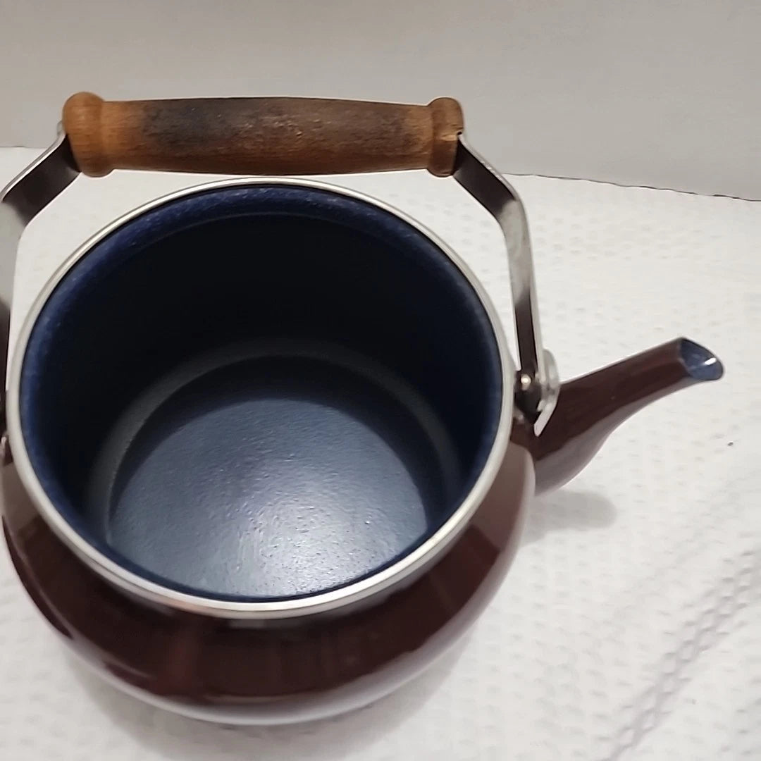 Vintage Small Brown Enamelware Tea Pot Kettle Wood Handle 6.5" x 4.75" | eBay