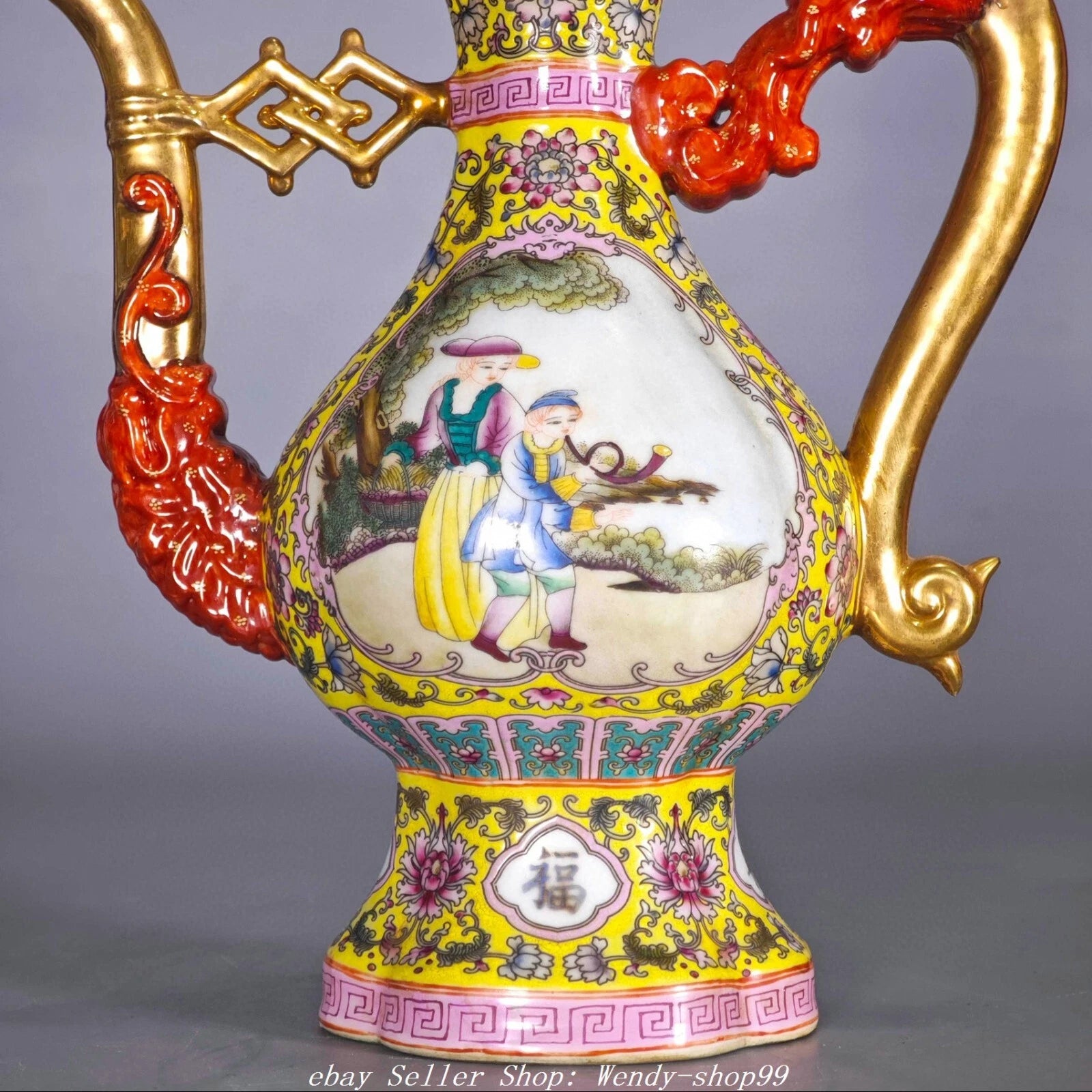 YongZheng Colour Enamel Porcelain Gilt Dragon Beast Belle Wine Tea Pot Flagon | eBay