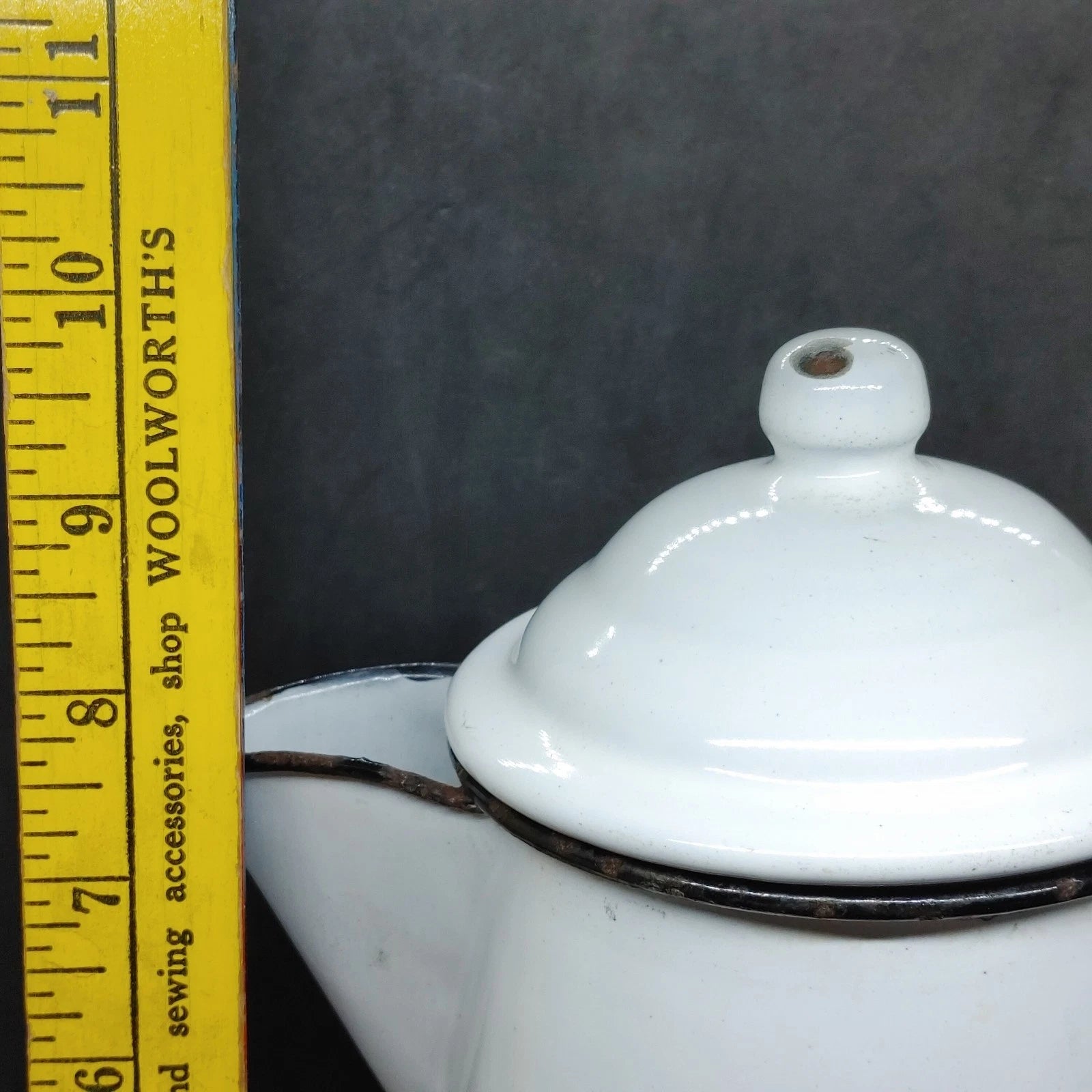 Vtg Large White Enamelware Coffee Tea Pot Farmhouse Rustic Cottage Black Trim | eBay