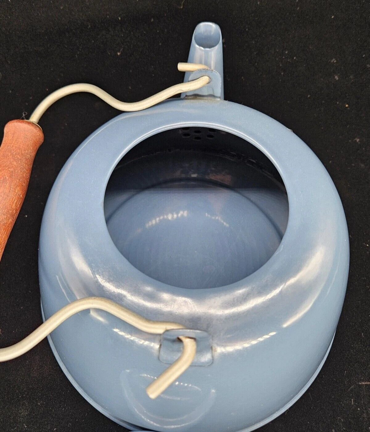 VTG Blue Enamel Teapot Kettle w/Wood Handle Kitchen Home Decor Simple Country | eBay