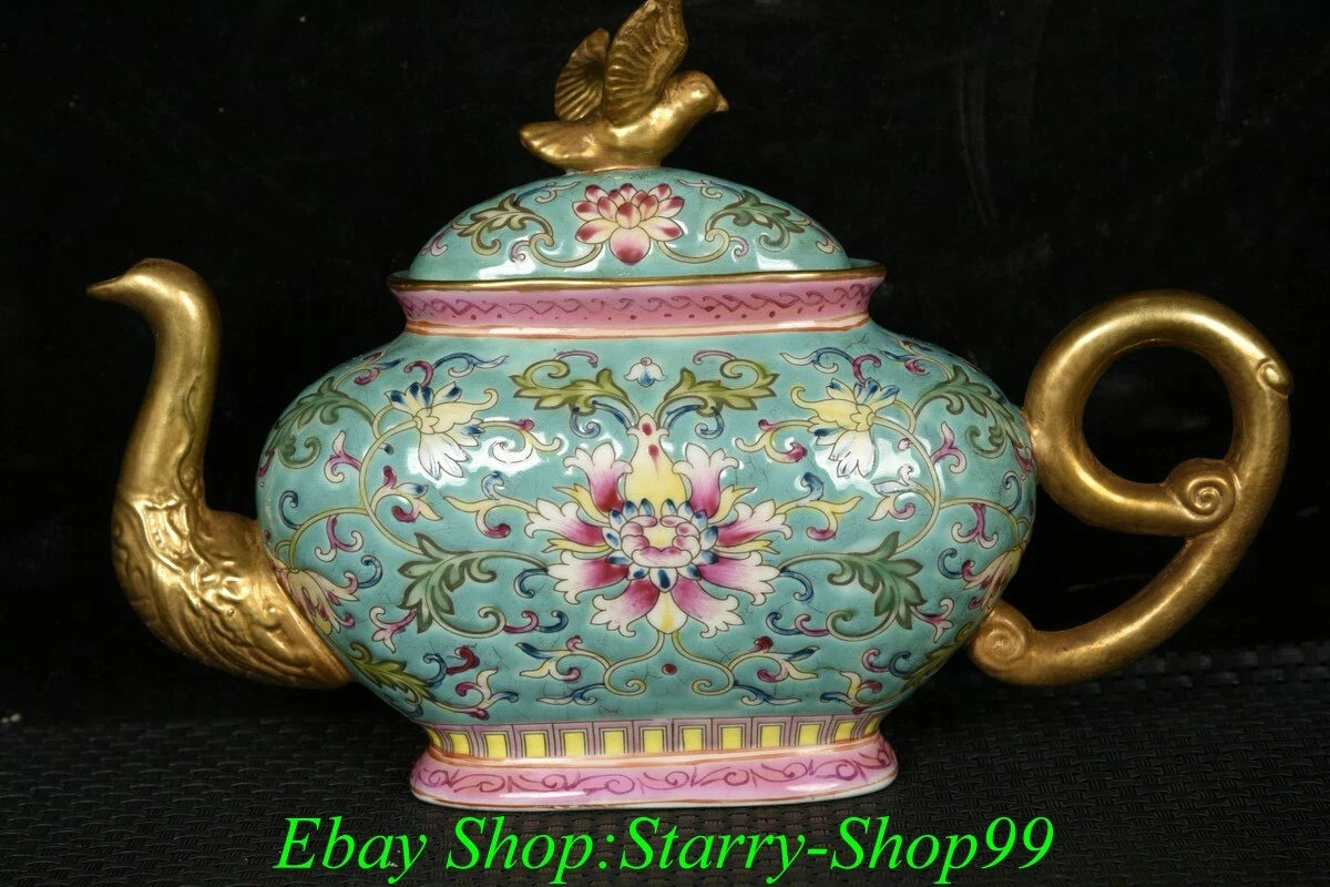 YongZheng Green Colour Enamel Porcelain Gilt Flower Pattern Wine Tea Pot Flagon | eBay