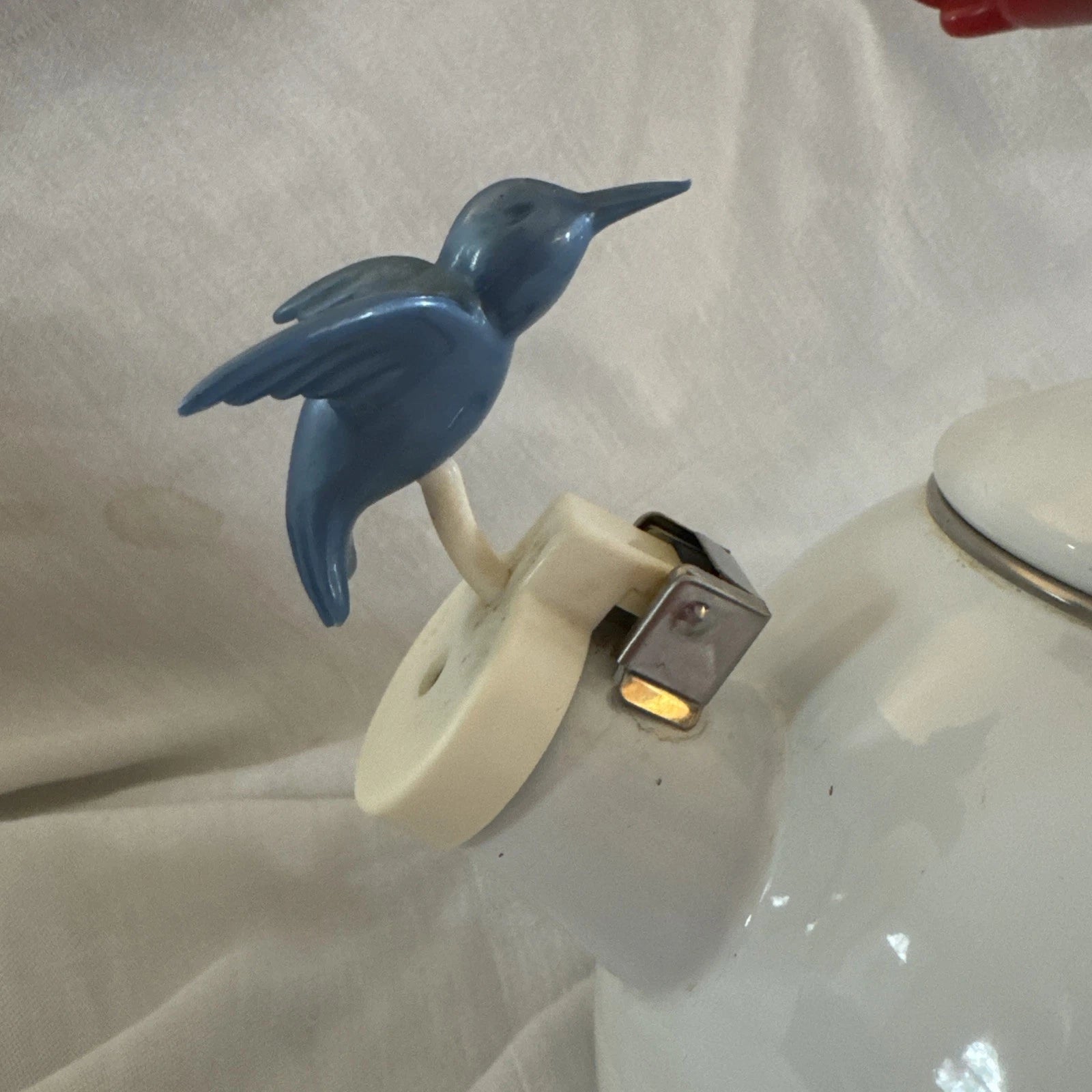 VTG Ancona White Enamel Tea Kettle Blue Hummingbird Red Tulips Teapot Whistles | eBay