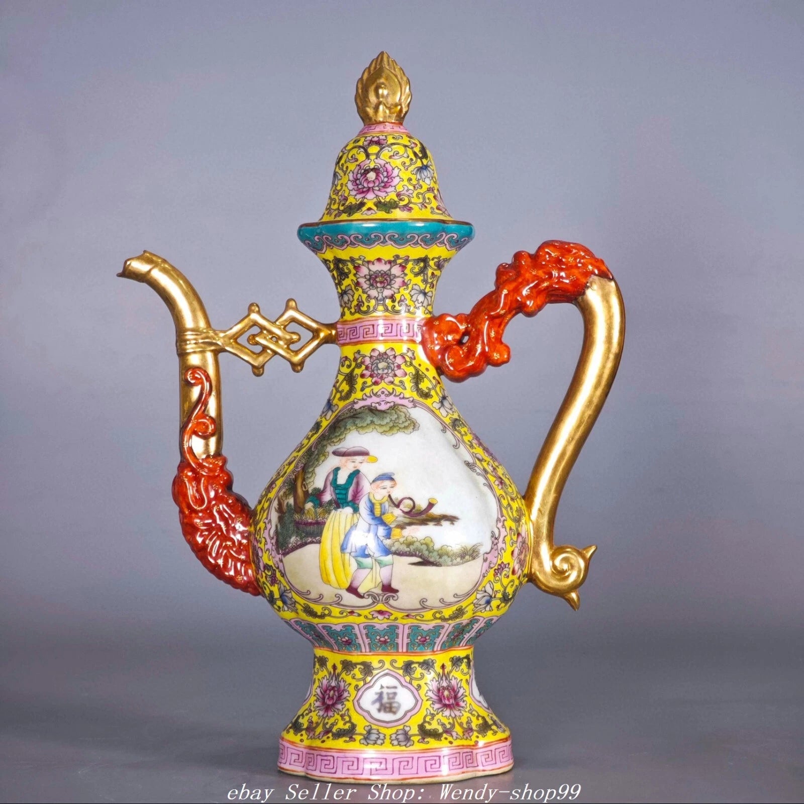 YongZheng Colour Enamel Porcelain Gilt Dragon Beast Belle Wine Tea Pot Flagon | eBay