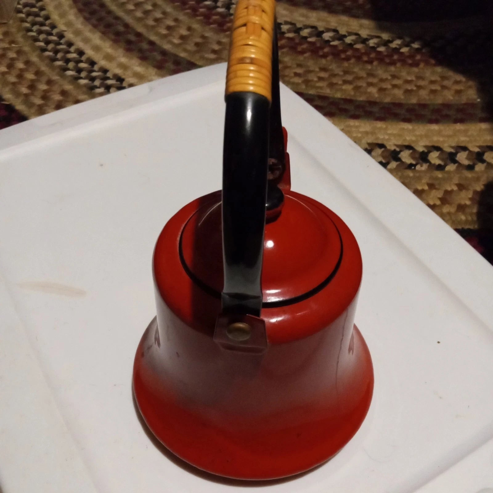 Vintage Oto Red Baked Enamel Tea Kettle with Bamboo Wrapped Handle Tea Pot Japan | eBay