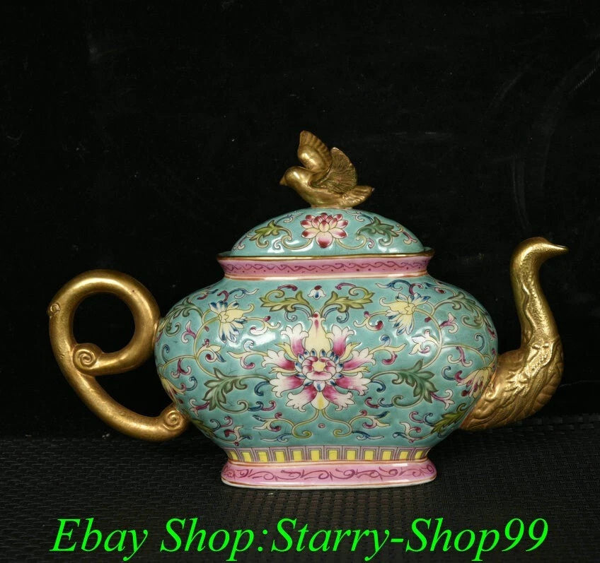 YongZheng Green Colour Enamel Porcelain Gilt Flower Pattern Wine Tea Pot Flagon | eBay