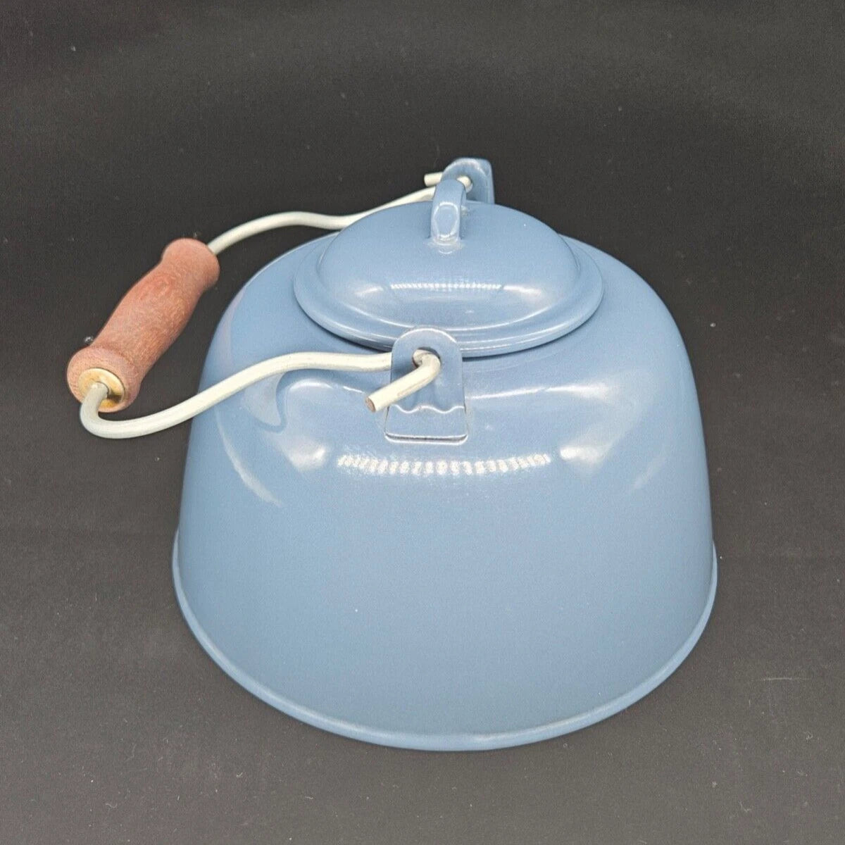 VTG Blue Enamel Teapot Kettle w/Wood Handle Kitchen Home Decor Simple Country | eBay