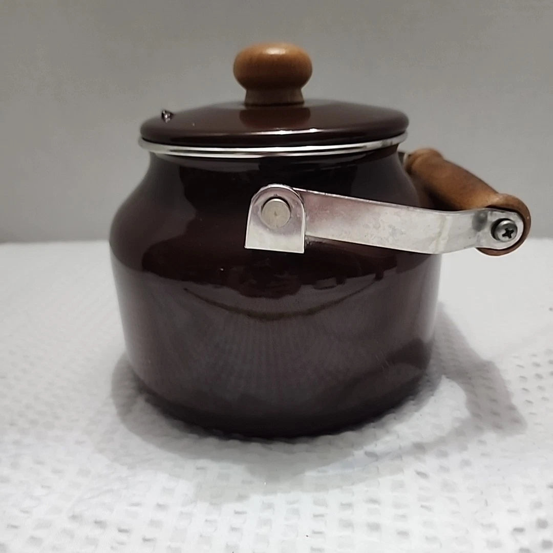 Vintage Small Brown Enamelware Tea Pot Kettle Wood Handle 6.5" x 4.75" | eBay