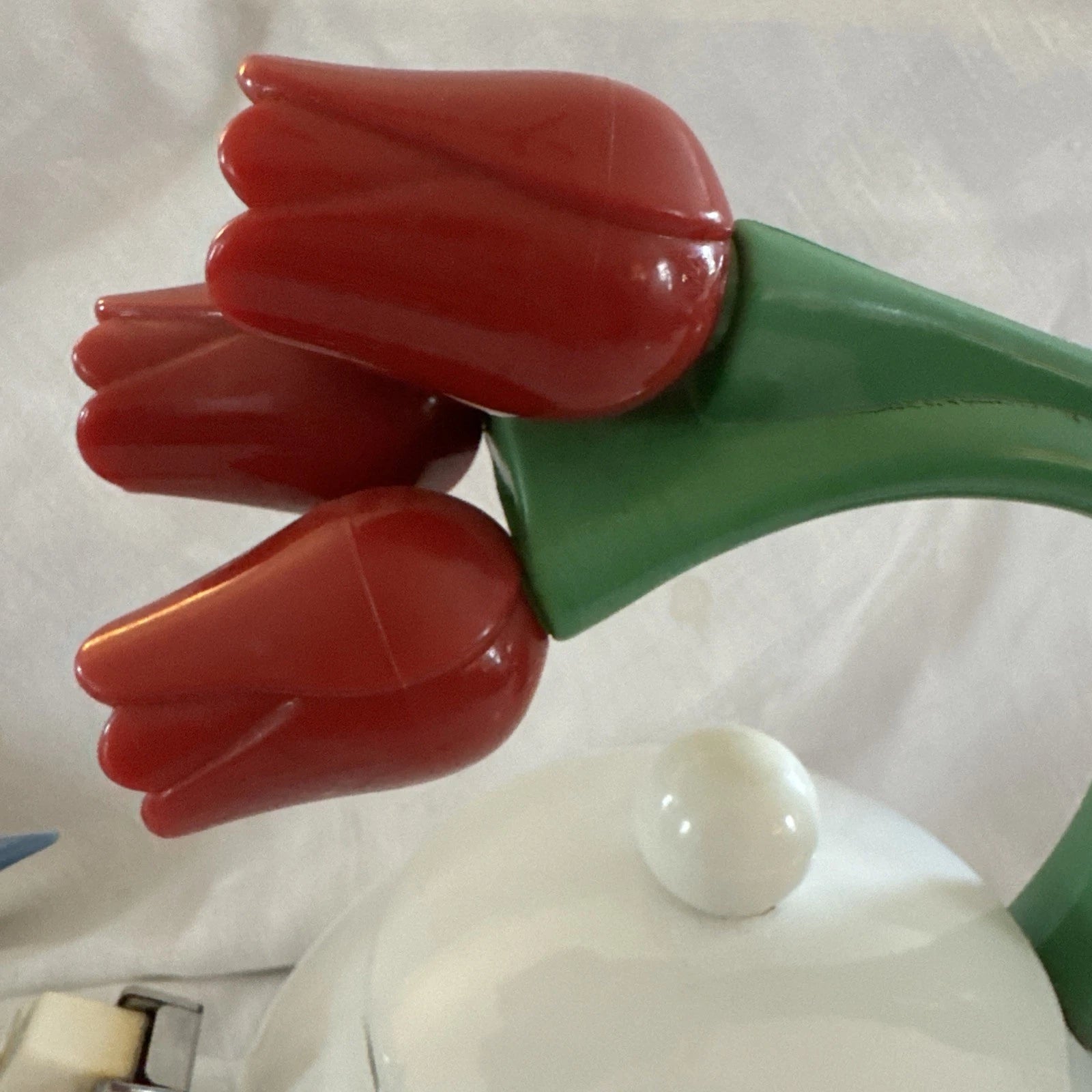 VTG Ancona White Enamel Tea Kettle Blue Hummingbird Red Tulips Teapot Whistles | eBay